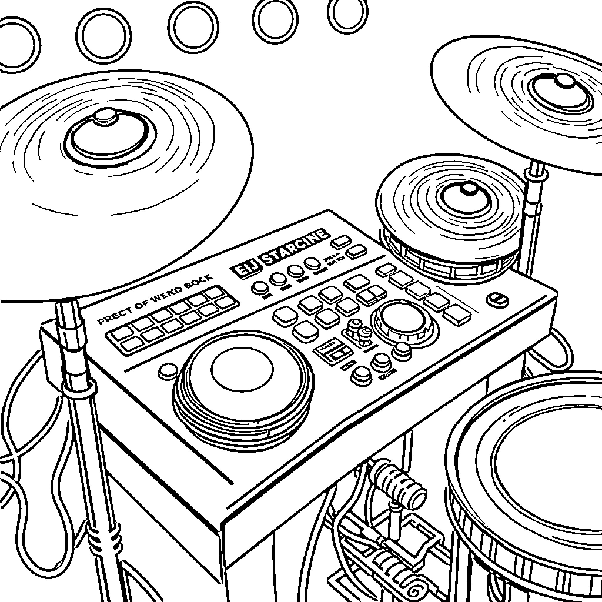 Drum Machine with Knobs and Buttons Coloring Page (free black-and-white line drawing printable PDF for all, from beginners to advanced learners, including children, teens, adults, and seniors)