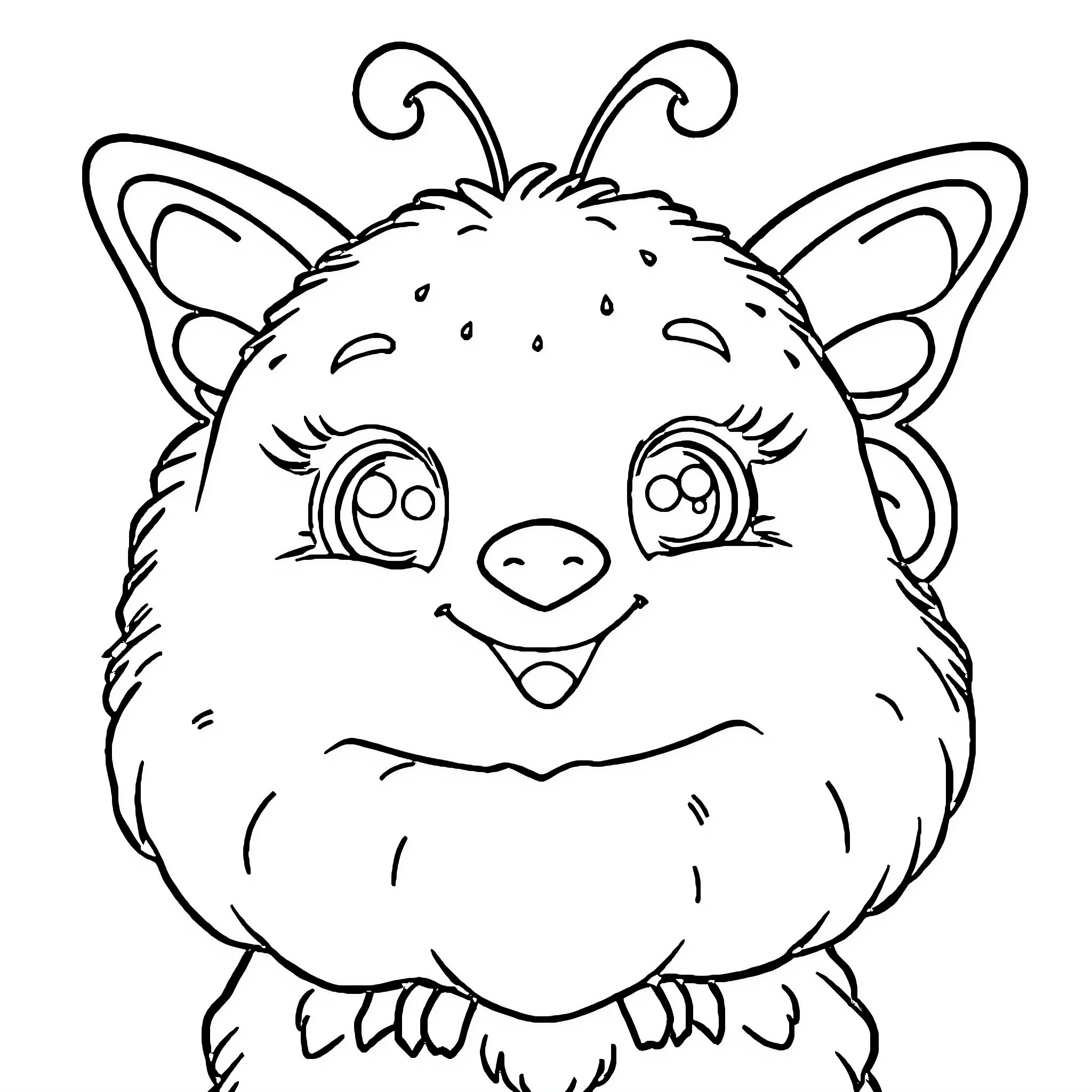Caca Furry Creature with Butterfly Wings Coloring Page (free black-and-white line drawing printable PDF for all, from beginners to advanced learners, including children, teens, adults, and seniors)