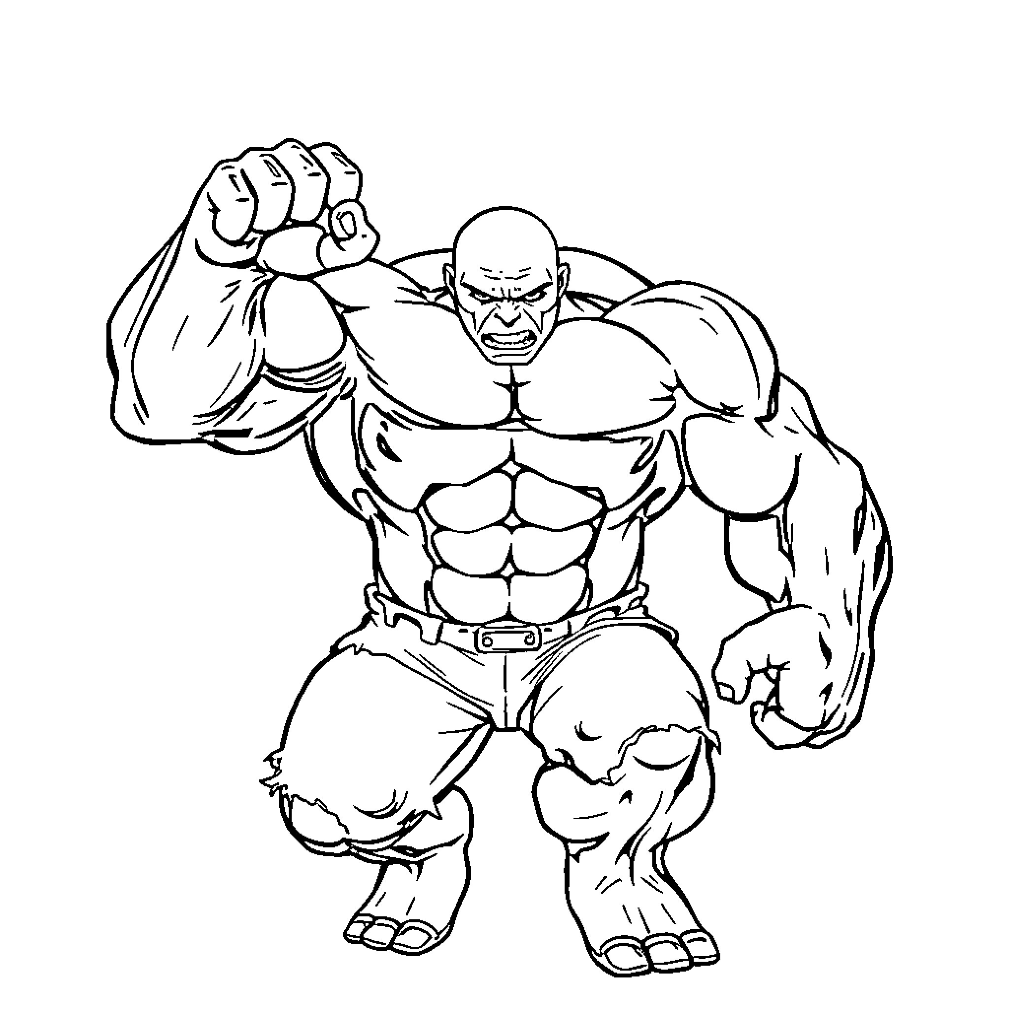 Hulk charging forward with mighty force Coloring Page (free black-and-white line drawing printable PDF for all, from beginners to advanced learners, including children, teens, adults, and seniors)