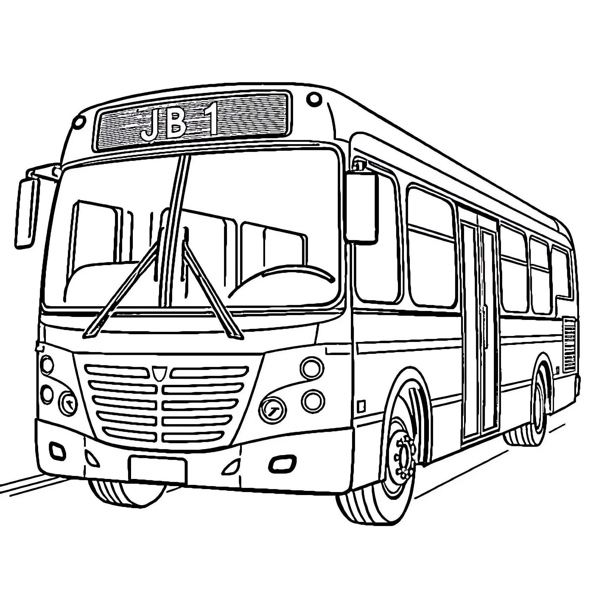 Bus with passengers aboard on the road Coloring Page (free black-and-white line drawing printable PDF for all, from beginners to advanced learners, including children, teens, adults, and seniors)