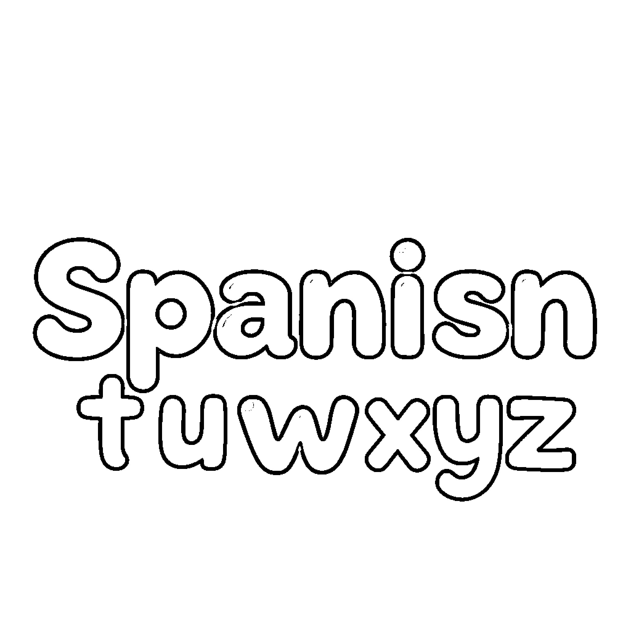 Spanish Alphabet Fun Learning Letters Coloring Page (free black-and-white line drawing printable PDF for all, from beginners to advanced learners, including children, teens, adults, and seniors)