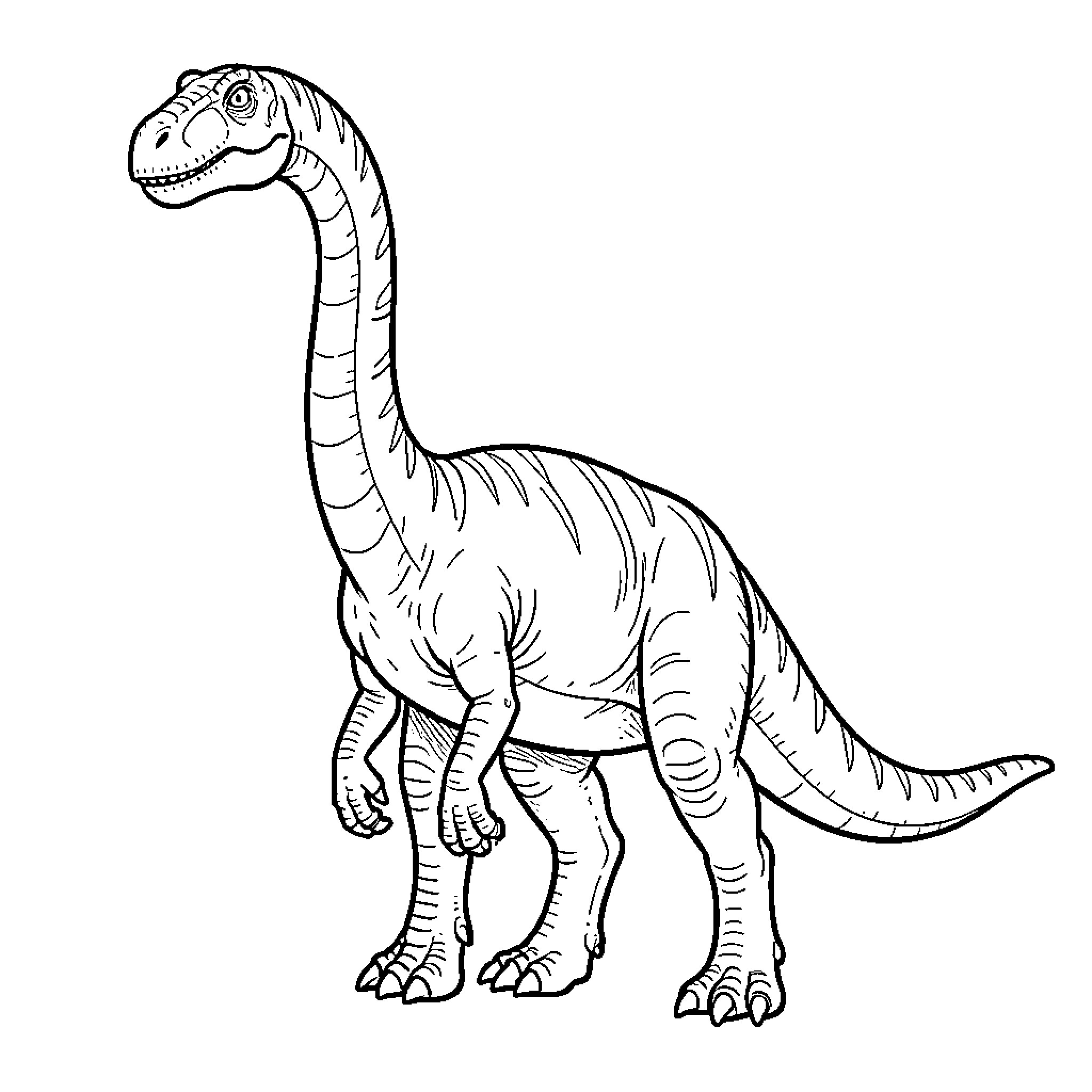 Dino standing tall with a gentle expression Coloring Page (free black-and-white line drawing printable PDF for all, from beginners to advanced learners, including children, teens, adults, and seniors)