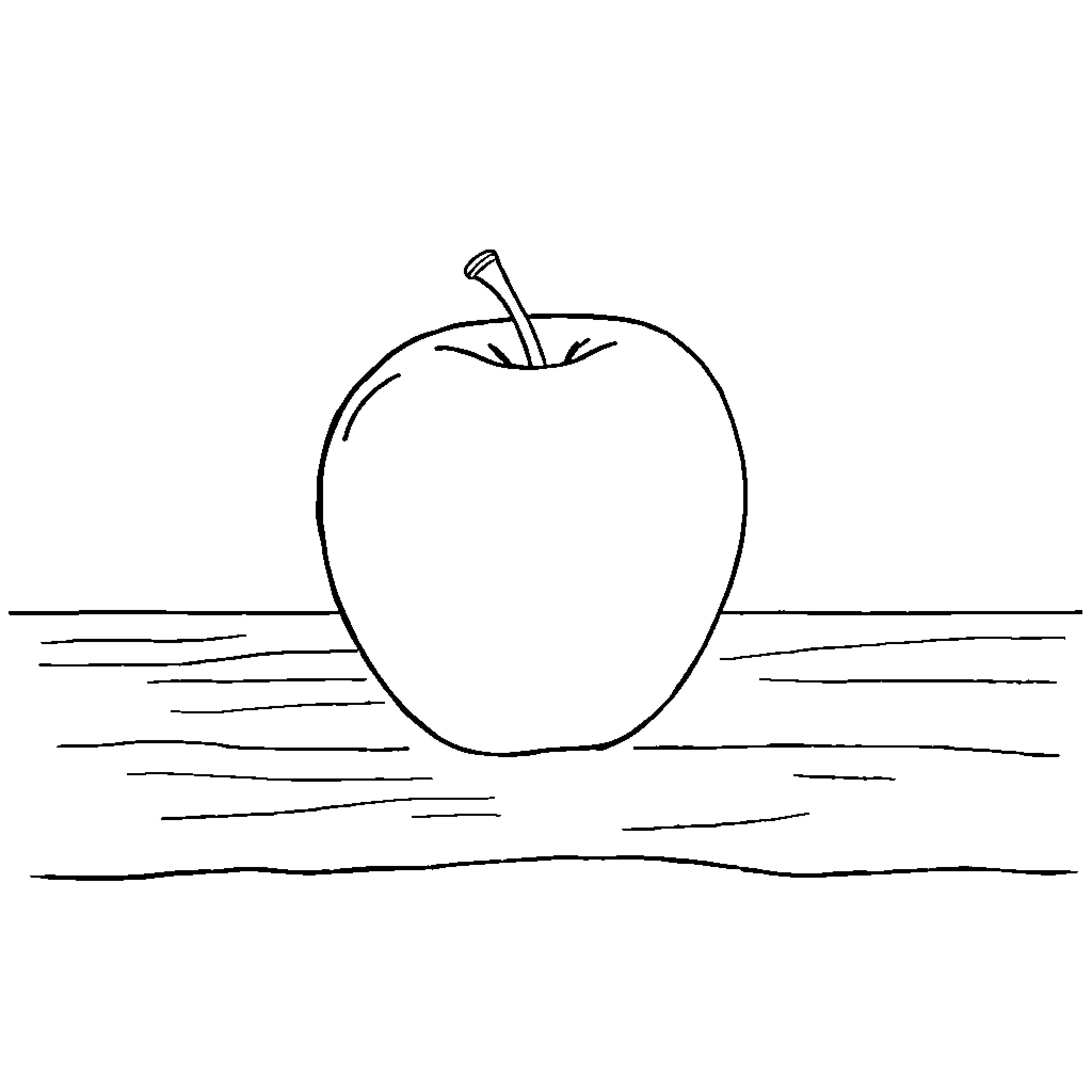 Apple in Simple Line Drawing Coloring Page (free black-and-white line drawing printable PDF for all, from beginners to advanced learners, including children, teens, adults, and seniors)