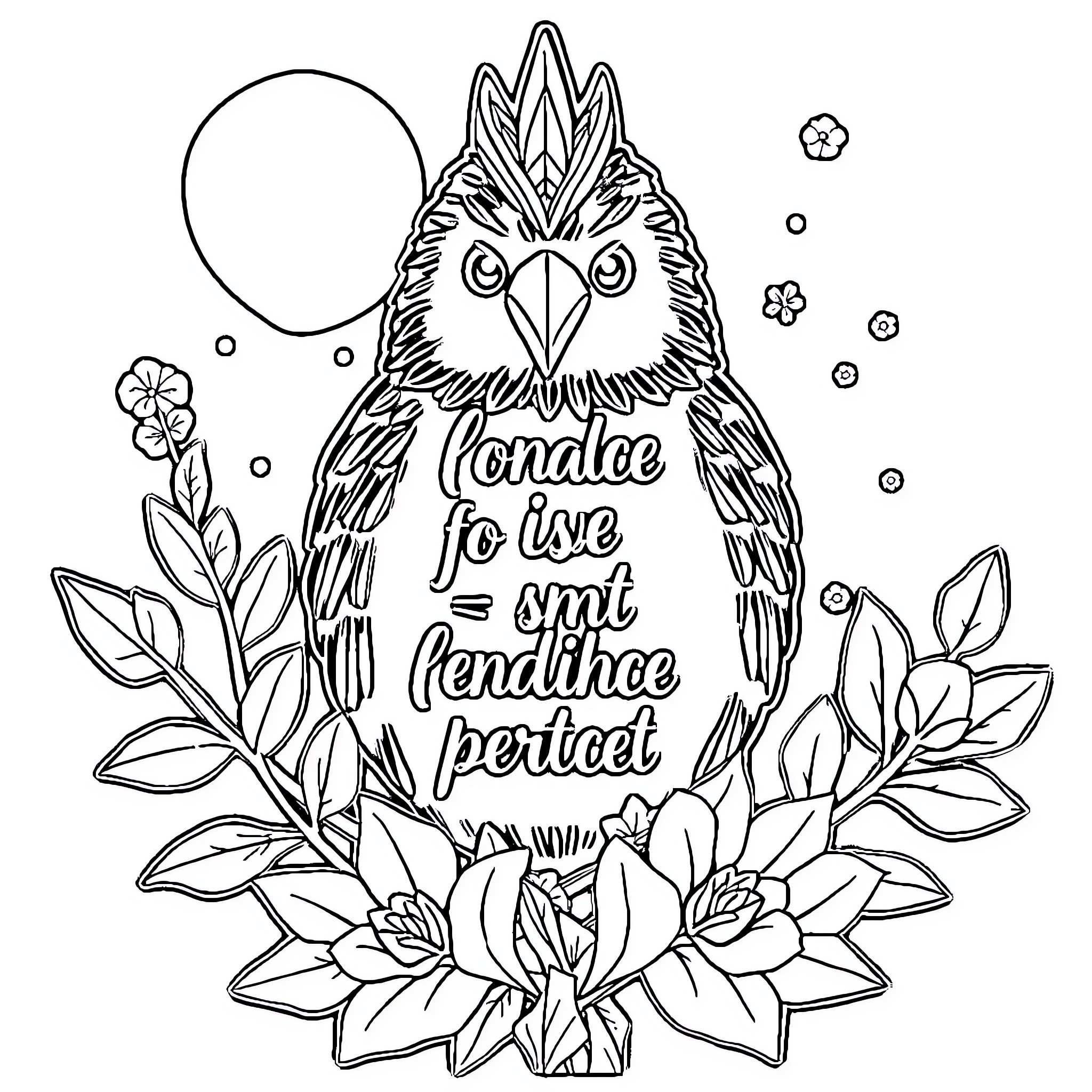 Ternuris Wisdom Shared through Bird and Flowers Coloring Page (free black-and-white line drawing printable PDF for all, from beginners to advanced learners, including children, teens, adults, and seniors)