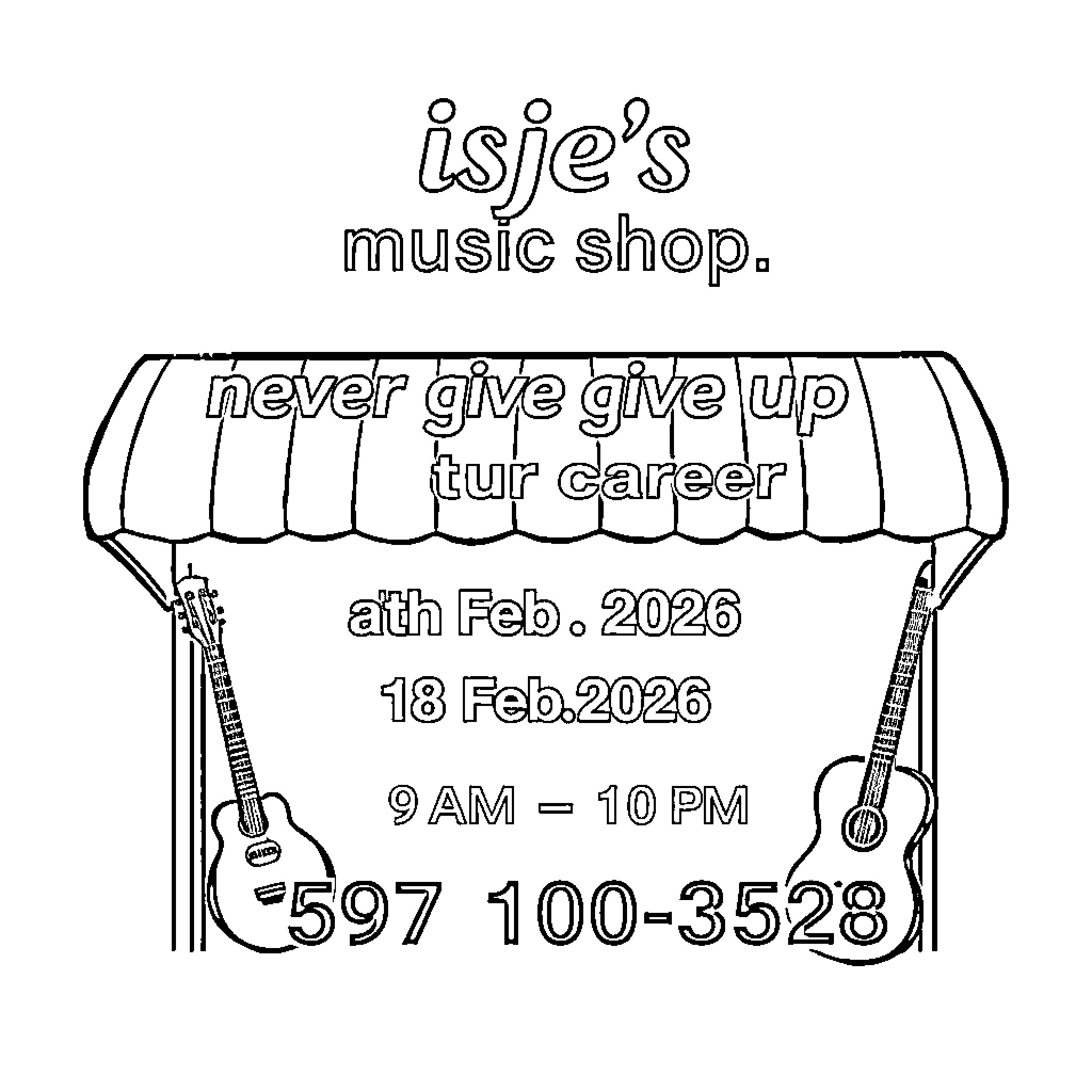 Music Shop Promoting Career Opportunities Coloring Page (free black-and-white line drawing printable PDF for all, from beginners to advanced learners, including children, teens, adults, and seniors)