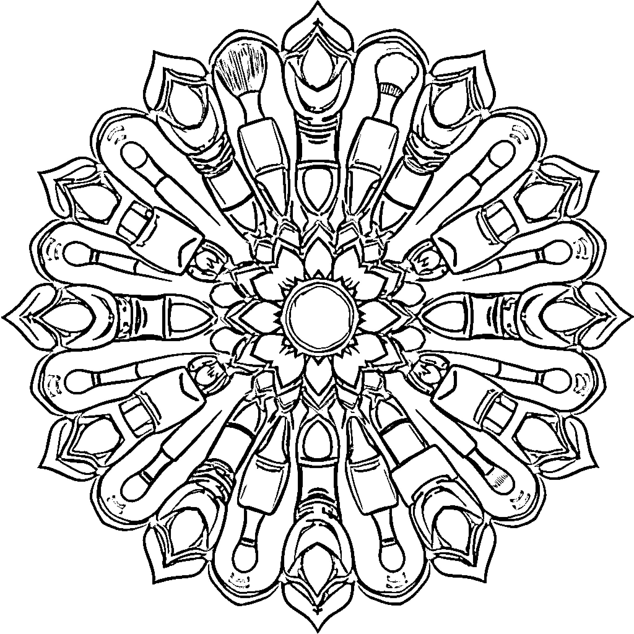 Mandala of intricate geometric shapes and patterns Coloring Page (free black-and-white line drawing printable PDF for all, from beginners to advanced learners, including children, teens, adults, and seniors)