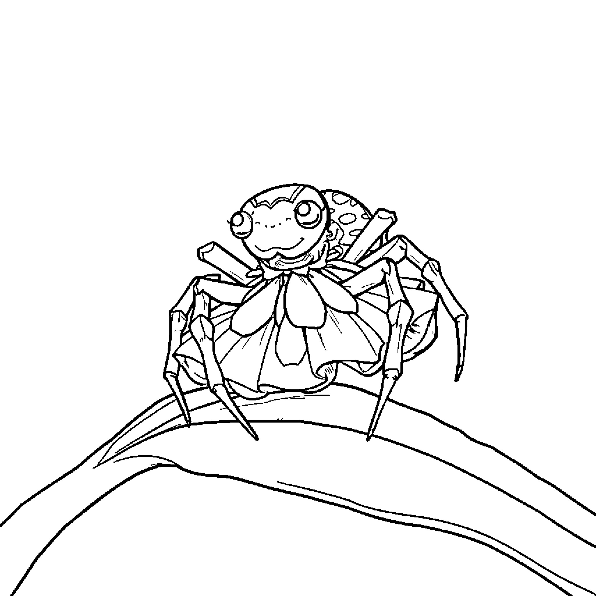 Spider tending to its web Coloring Page (free black-and-white line drawing printable PDF for all, from beginners to advanced learners, including children, teens, adults, and seniors)