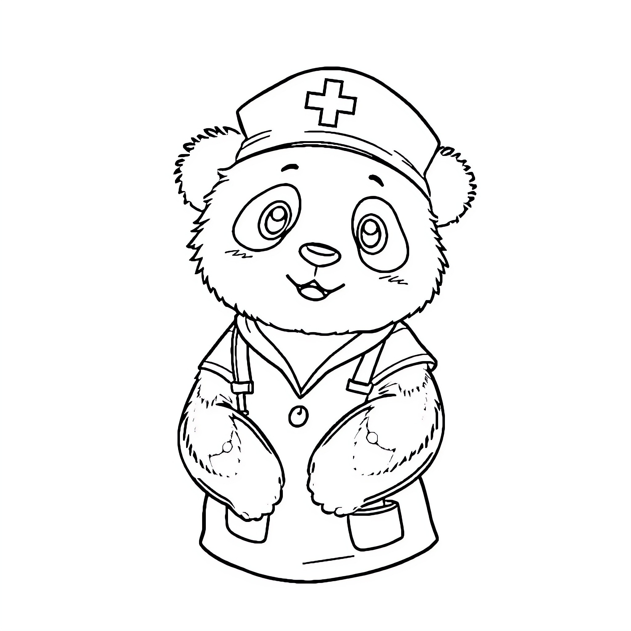 Panda nurse caring for patients Coloring Page (free black-and-white line drawing printable PDF for all, from beginners to advanced learners, including children, teens, adults, and seniors)