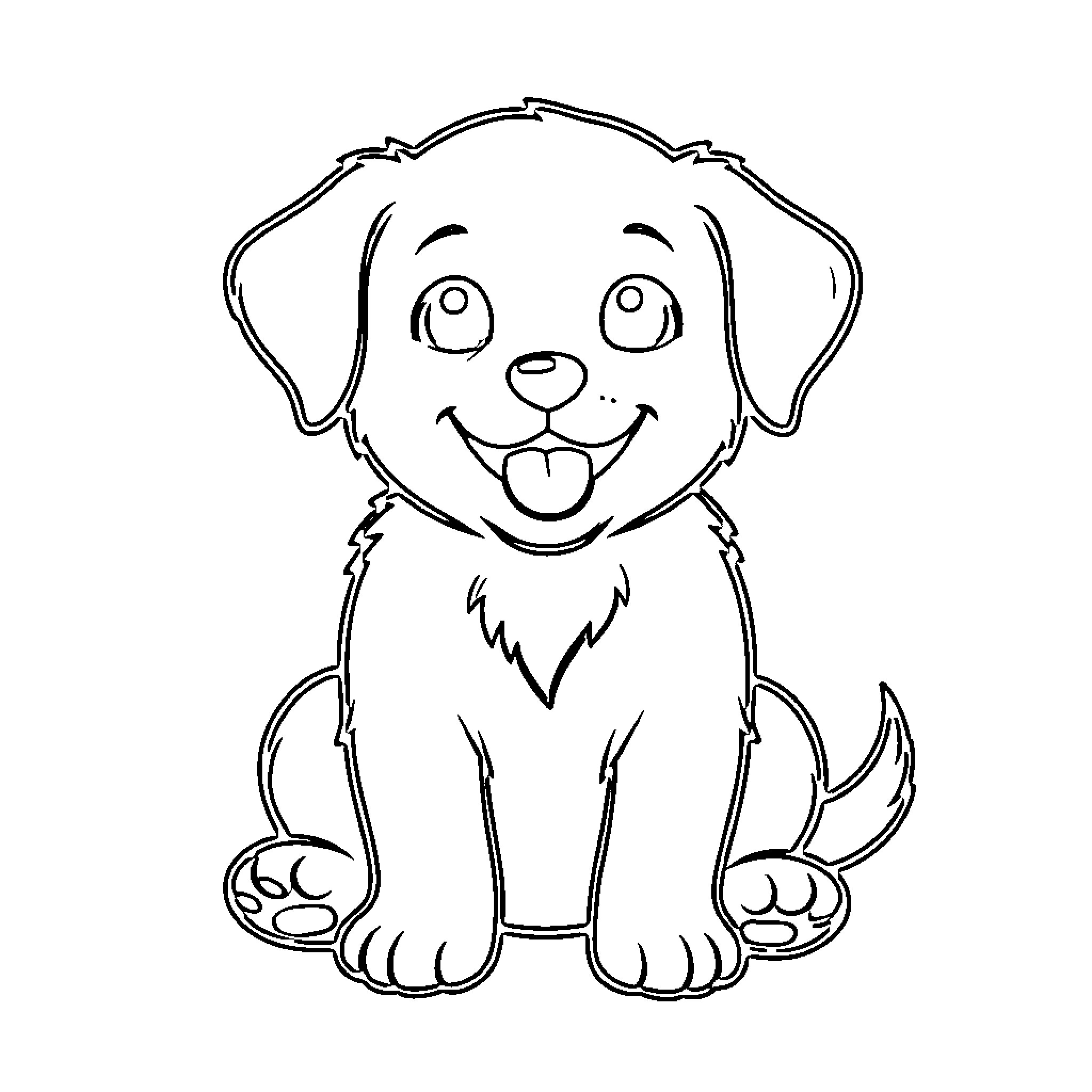Puppy with a happy expression Coloring Page (free black-and-white line drawing printable PDF for all, from beginners to advanced learners, including children, teens, adults, and seniors)