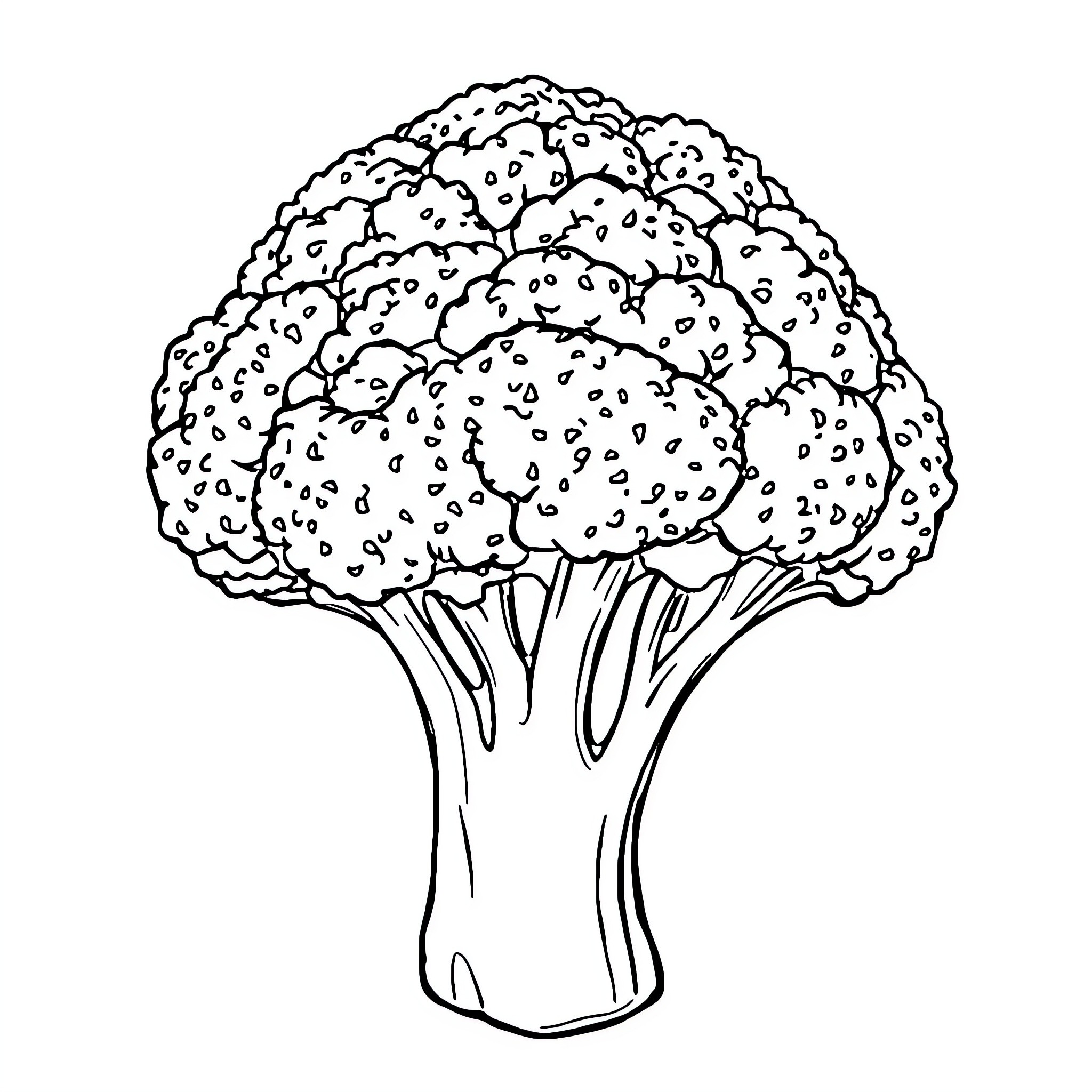 Broccoli vegetable in black and white Coloring Page (free black-and-white line drawing printable PDF for all, from beginners to advanced learners, including children, teens, adults, and seniors)