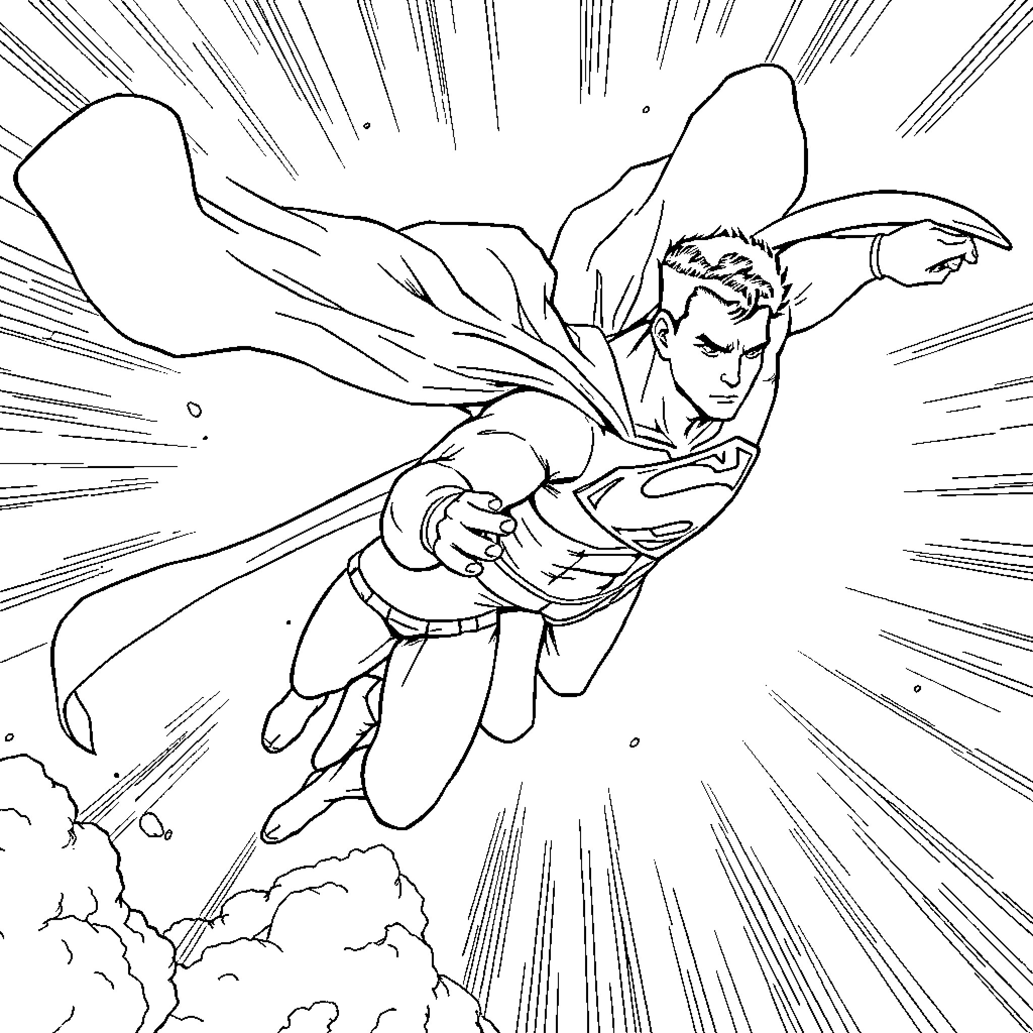 Saitama flying through the sky with determination Coloring Page (free black-and-white line drawing printable PDF for all, from beginners to advanced learners, including children, teens, adults, and seniors)