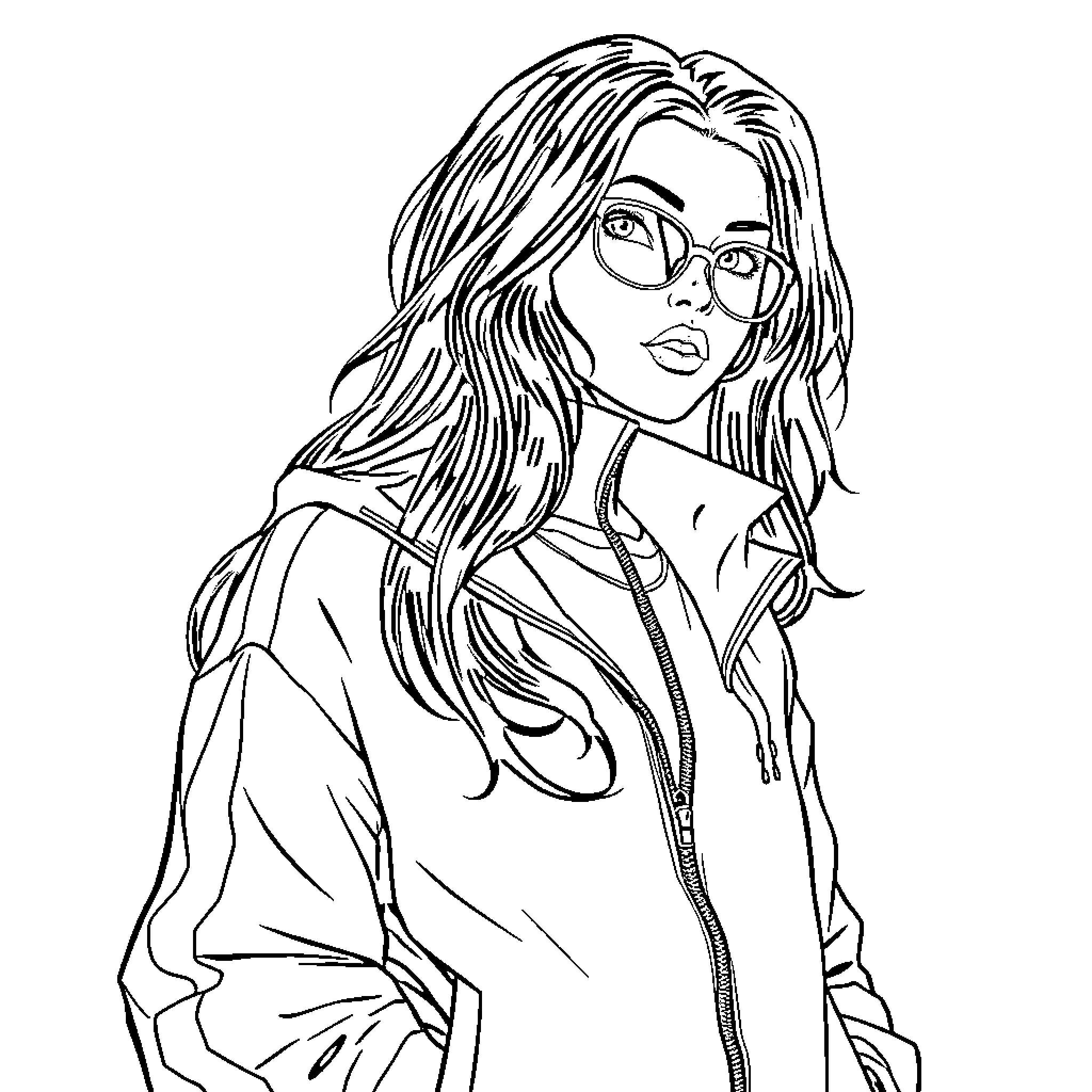 Azami's thoughtful expression in casual attire Coloring Page (free black-and-white line drawing printable PDF for all, from beginners to advanced learners, including children, teens, adults, and seniors)