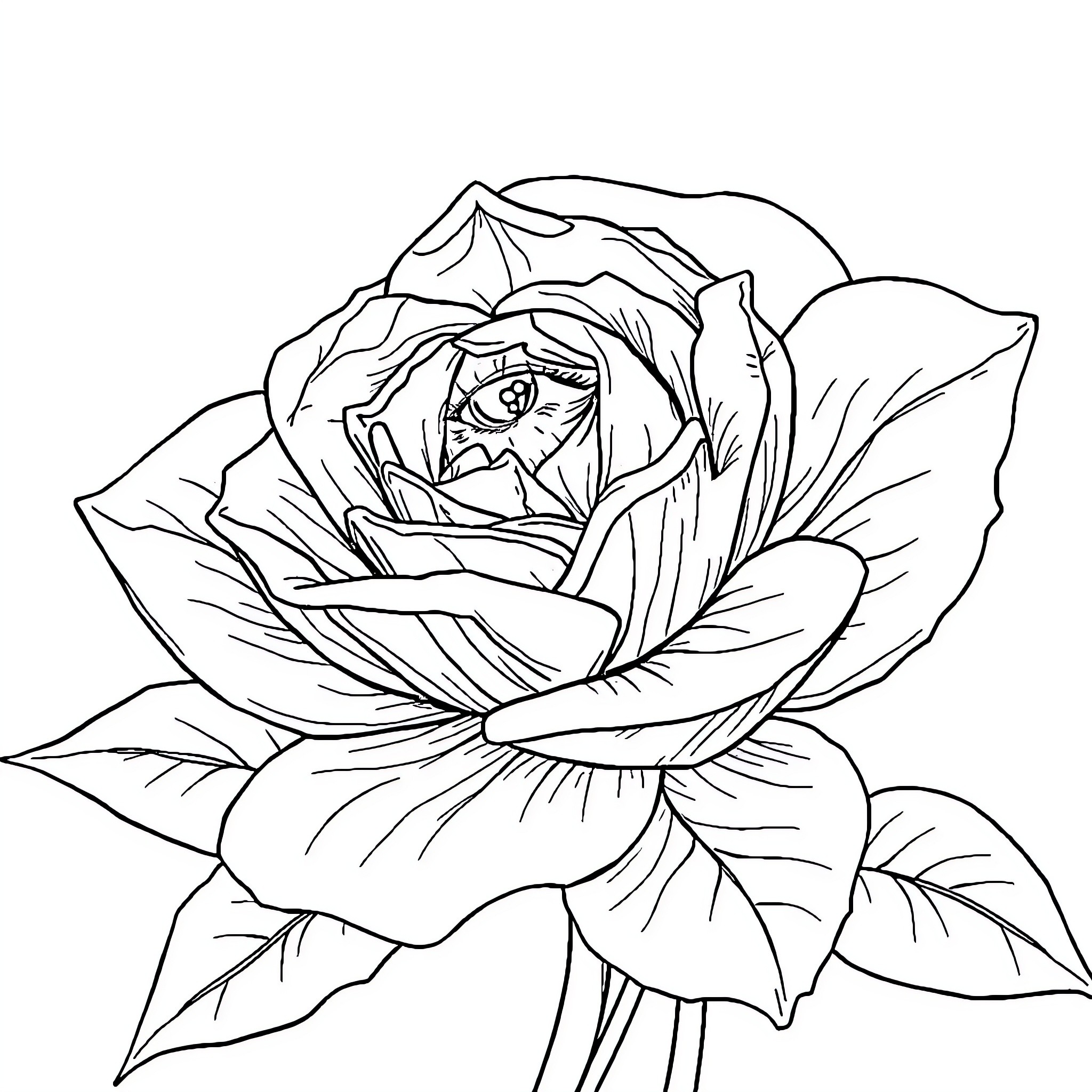 Phase 4 - Detailed Rose Illustration Coloring Page (free black-and-white line drawing printable PDF for all, from beginners to advanced learners, including children, teens, adults, and seniors)