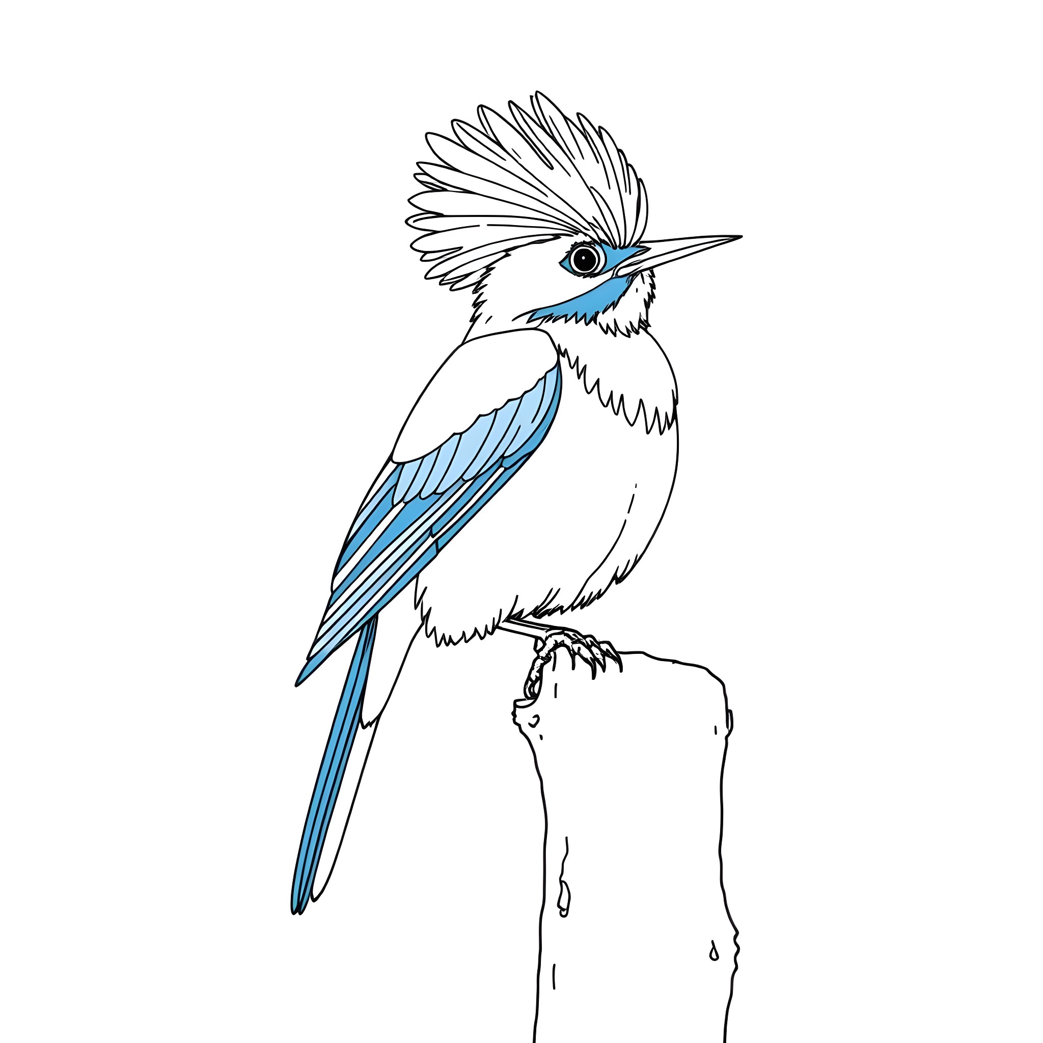 Dacnis bird with distinctive crest perching Coloring Page (free black-and-white line drawing printable PDF for all, from beginners to advanced learners, including children, teens, adults, and seniors)