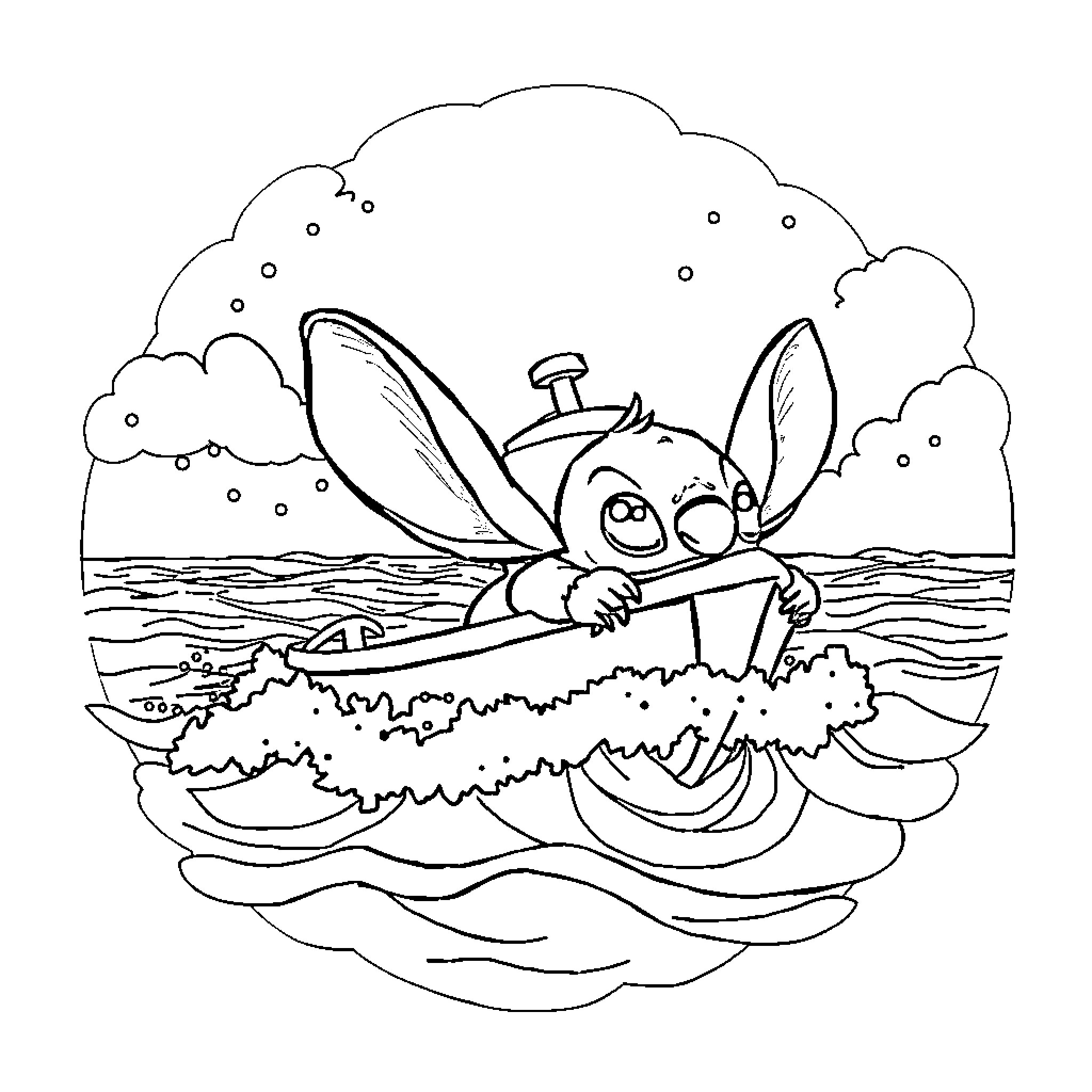 Stitch explores the vibrant underwater world Coloring Page (free black-and-white line drawing printable PDF for all, from beginners to advanced learners, including children, teens, adults, and seniors)