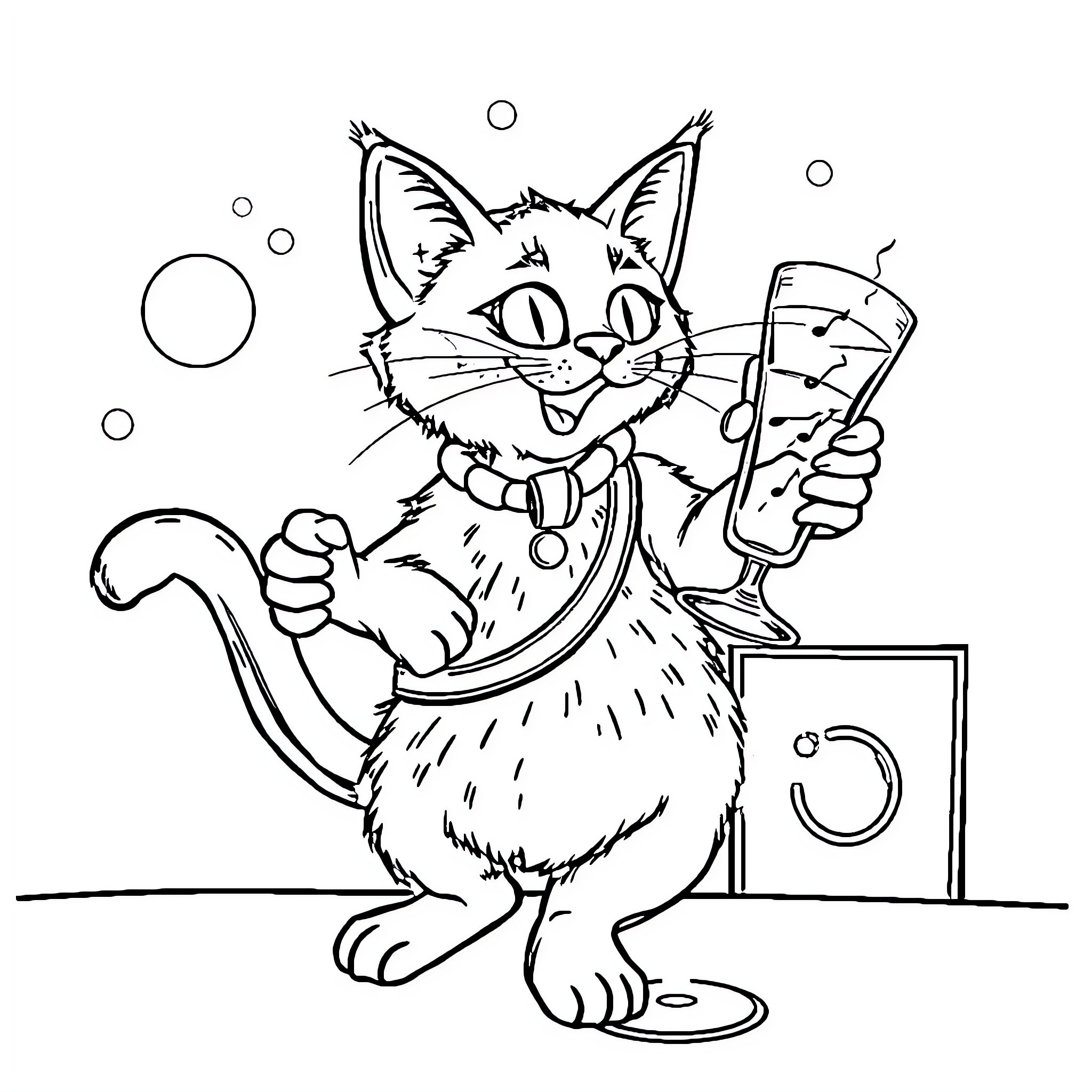 Gato washing with joy Coloring Page (free black-and-white line drawing printable PDF for all, from beginners to advanced learners, including children, teens, adults, and seniors)