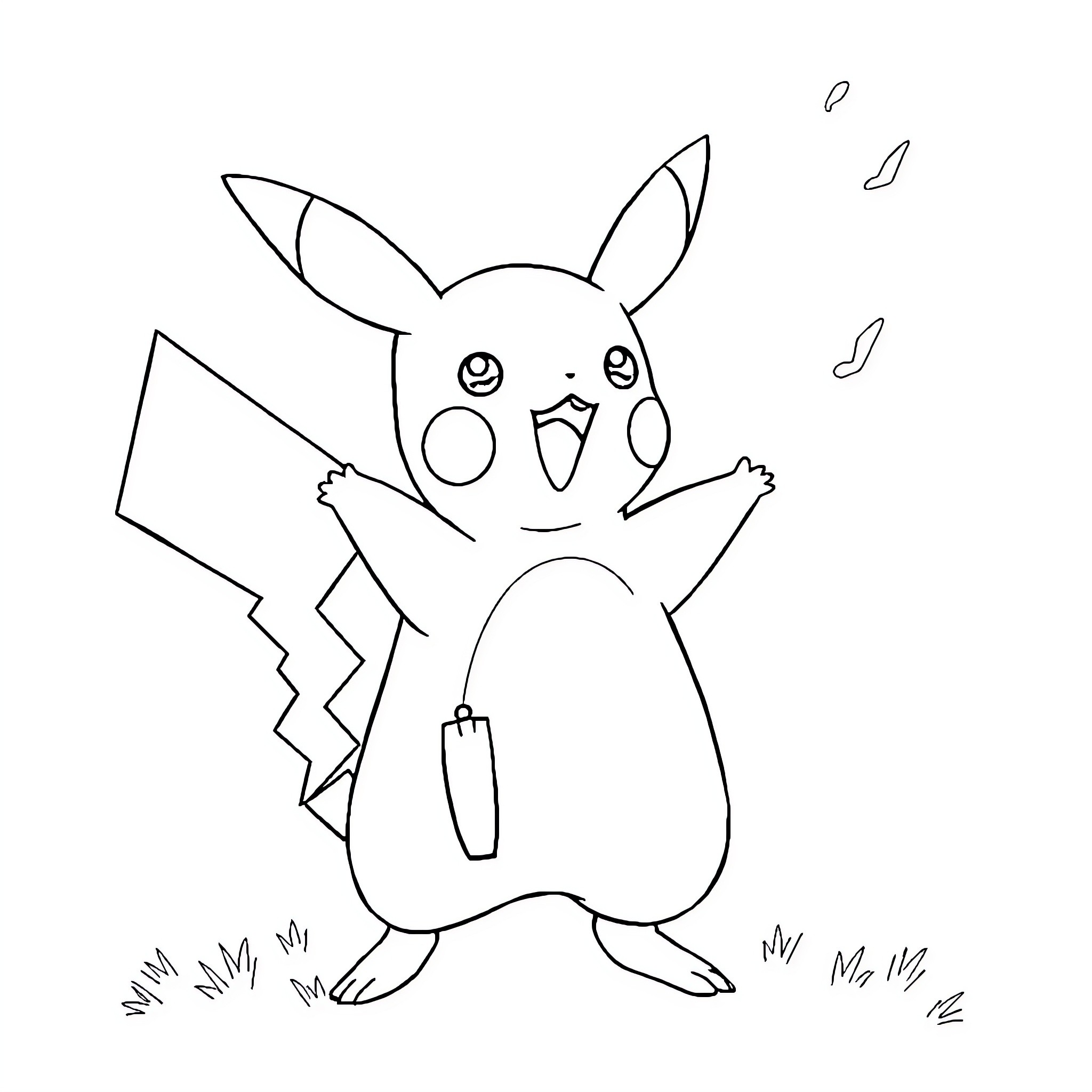 Pikachu waving and expressing surprise Coloring Page (free black-and-white line drawing printable PDF for all, from beginners to advanced learners, including children, teens, adults, and seniors)