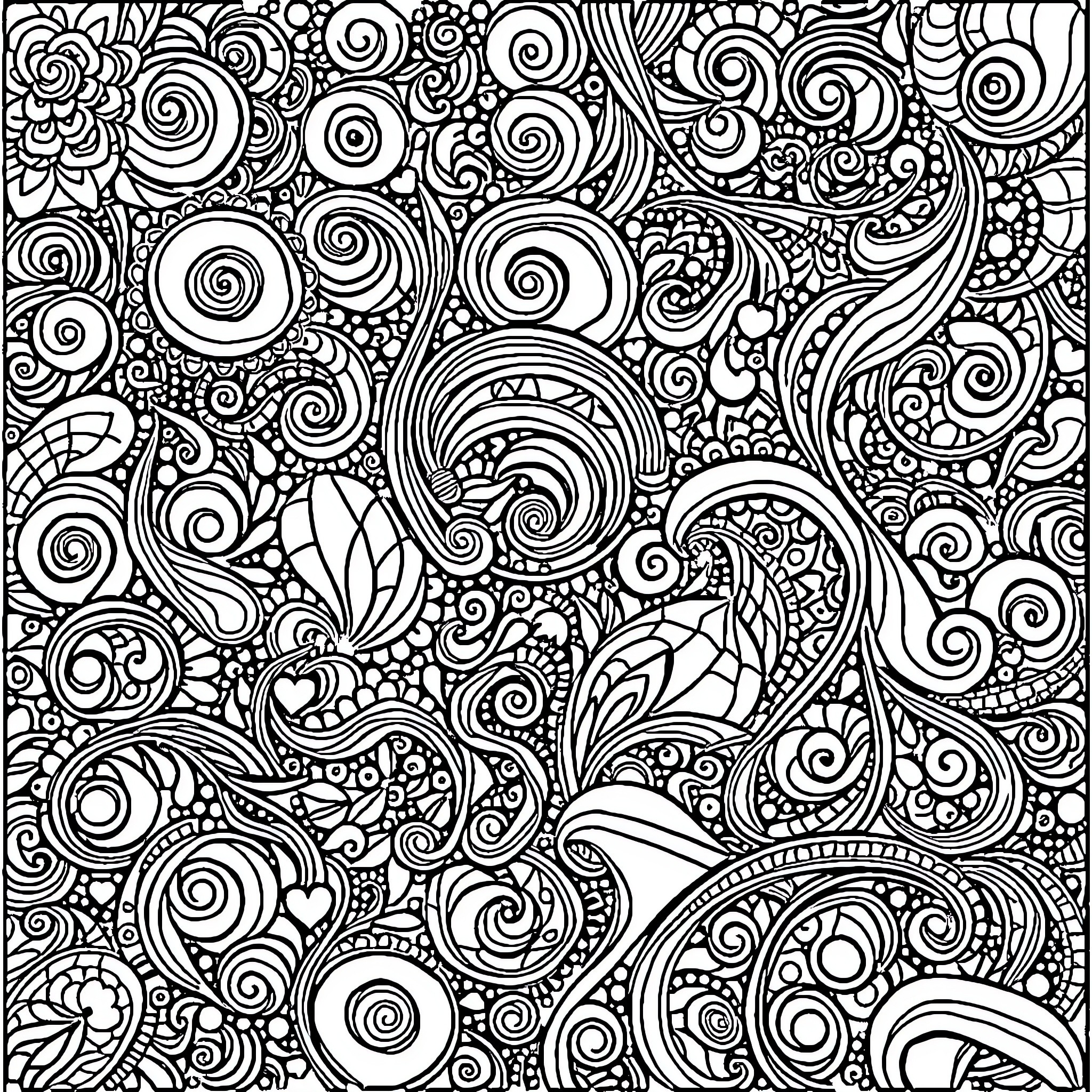 Zentangle pattern with intricate swirls and shapes Coloring Page (free black-and-white line drawing printable PDF for all, from beginners to advanced learners, including children, teens, adults, and seniors)