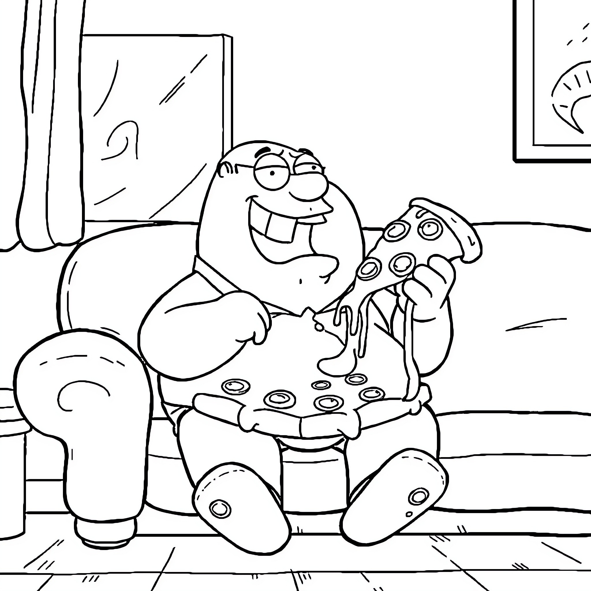 Peter Griffin playing video games on a console Coloring Page (free black-and-white line drawing printable PDF for all, from beginners to advanced learners, including children, teens, adults, and seniors)