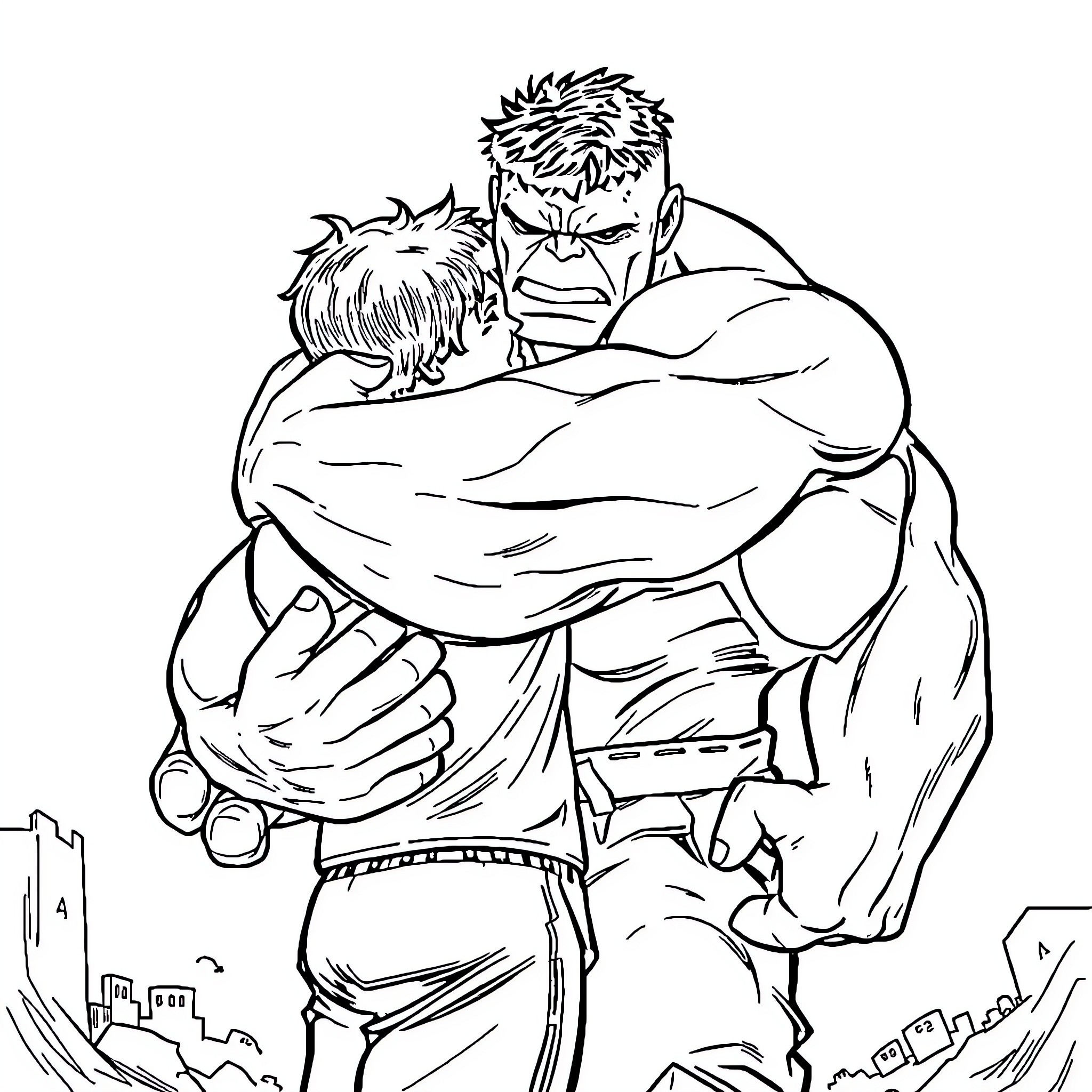 John comforting a distraught friend in the city Coloring Page (free black-and-white line drawing printable PDF for all, from beginners to advanced learners, including children, teens, adults, and seniors)