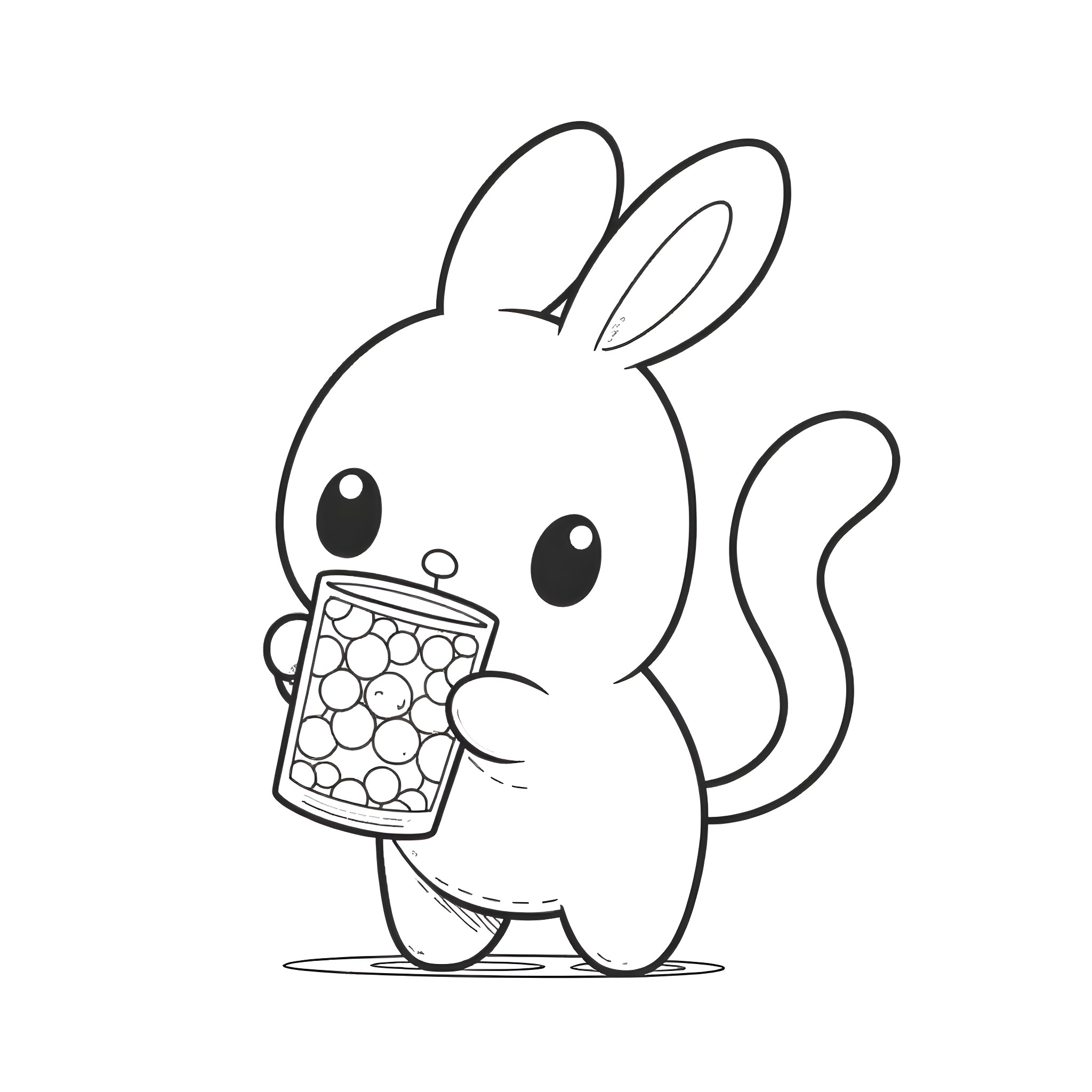 Cinnamoroll enjoying a refreshing drink Coloring Page (free black-and-white line drawing printable PDF for all, from beginners to advanced learners, including children, teens, adults, and seniors)