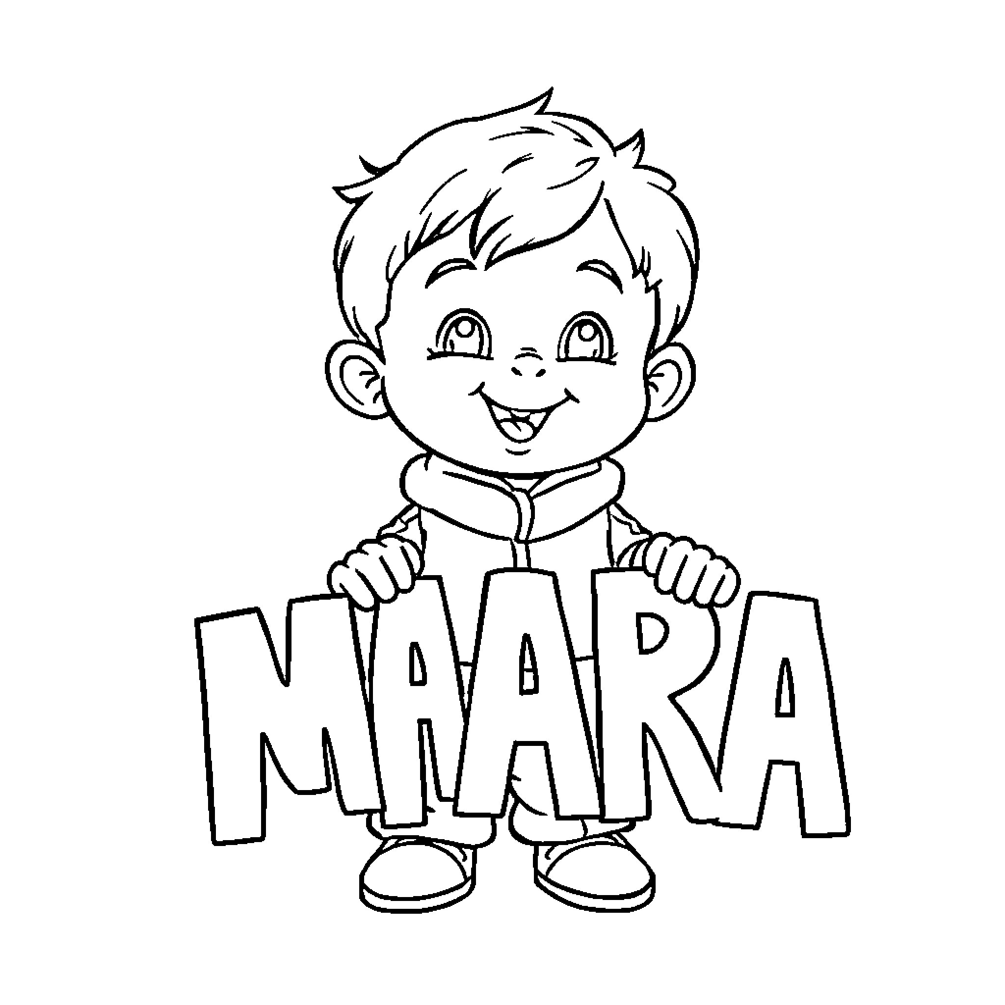 Pocoyo happy and smiling with name Coloring Page (free black-and-white line drawing printable PDF for all, from beginners to advanced learners, including children, teens, adults, and seniors)