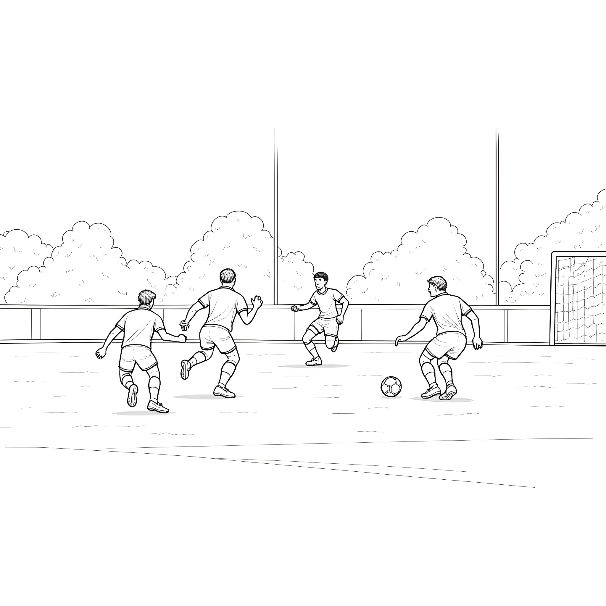 Lock Players Competing in Football Match Coloring Page (free black-and-white line drawing printable PDF for all, from beginners to advanced learners, including children, teens, adults, and seniors)