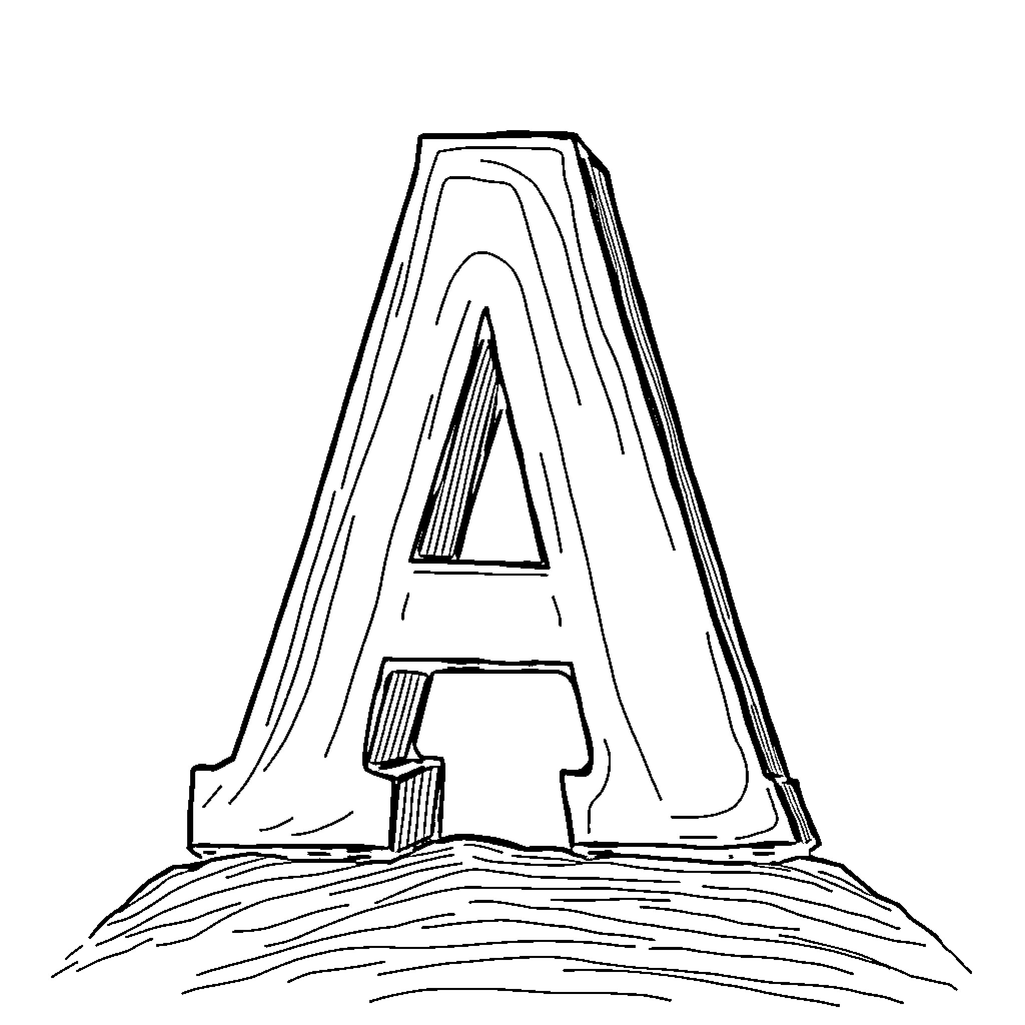 Letter A formed from books on wooden surface Coloring Page (free black-and-white line drawing printable PDF for all, from beginners to advanced learners, including children, teens, adults, and seniors)