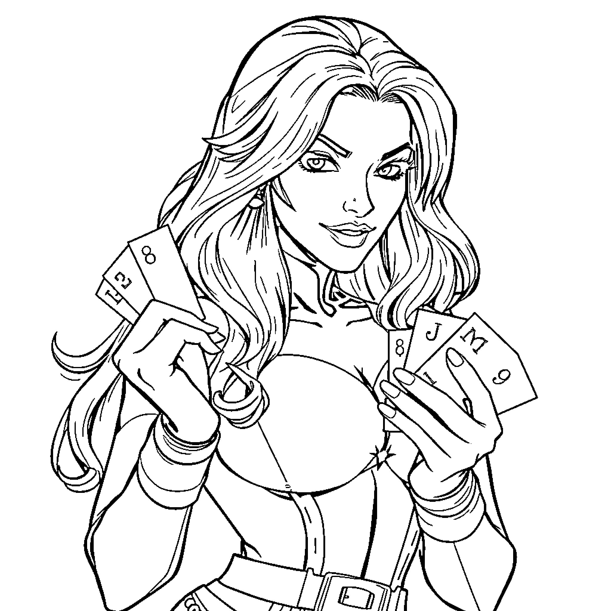 Gambit - Mysterious Card Trick Coloring Page (free black-and-white line drawing printable PDF for all, from beginners to advanced learners, including children, teens, adults, and seniors)