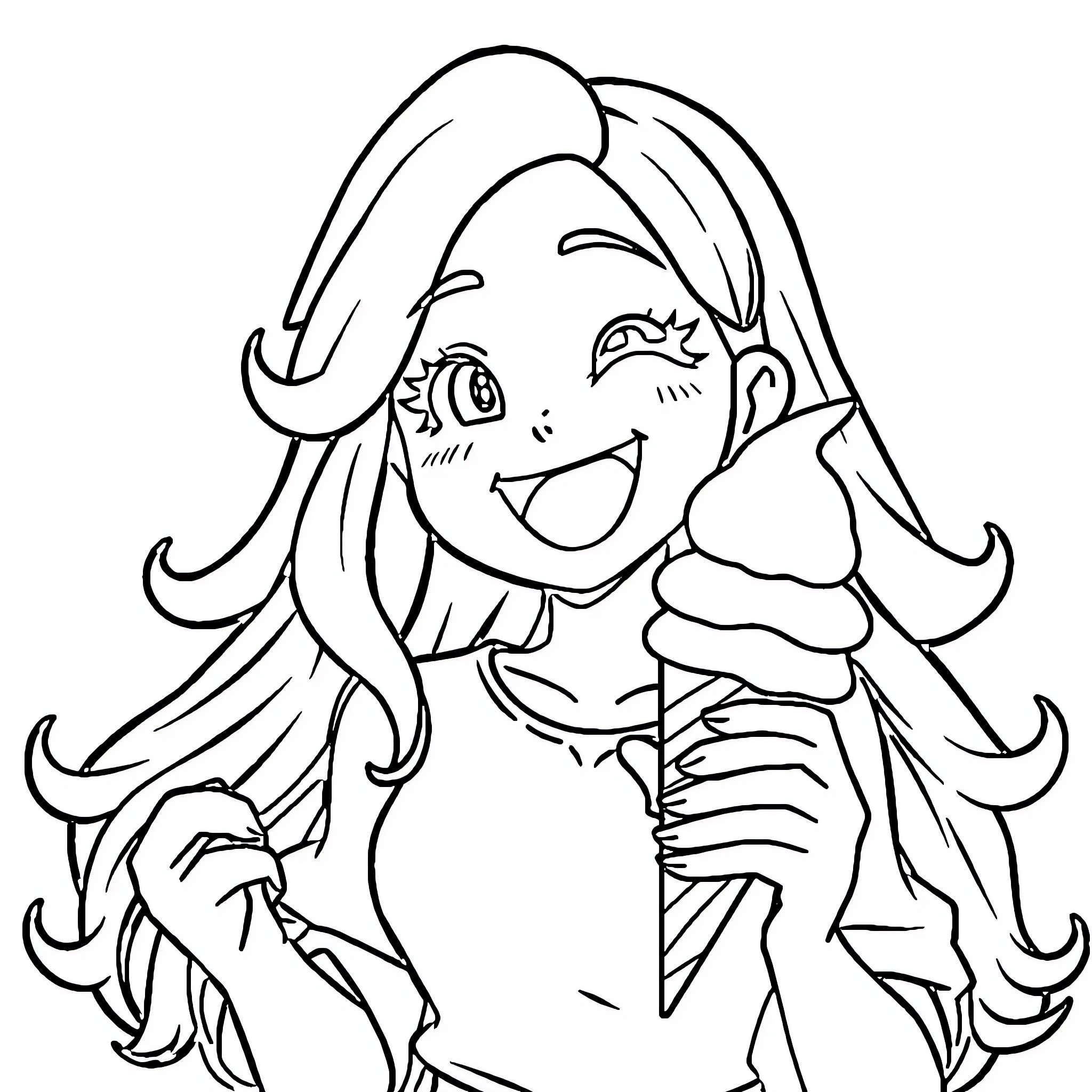 Ruby's Ice Cream Delight Coloring Page (free black-and-white line drawing printable PDF for all, from beginners to advanced learners, including children, teens, adults, and seniors)