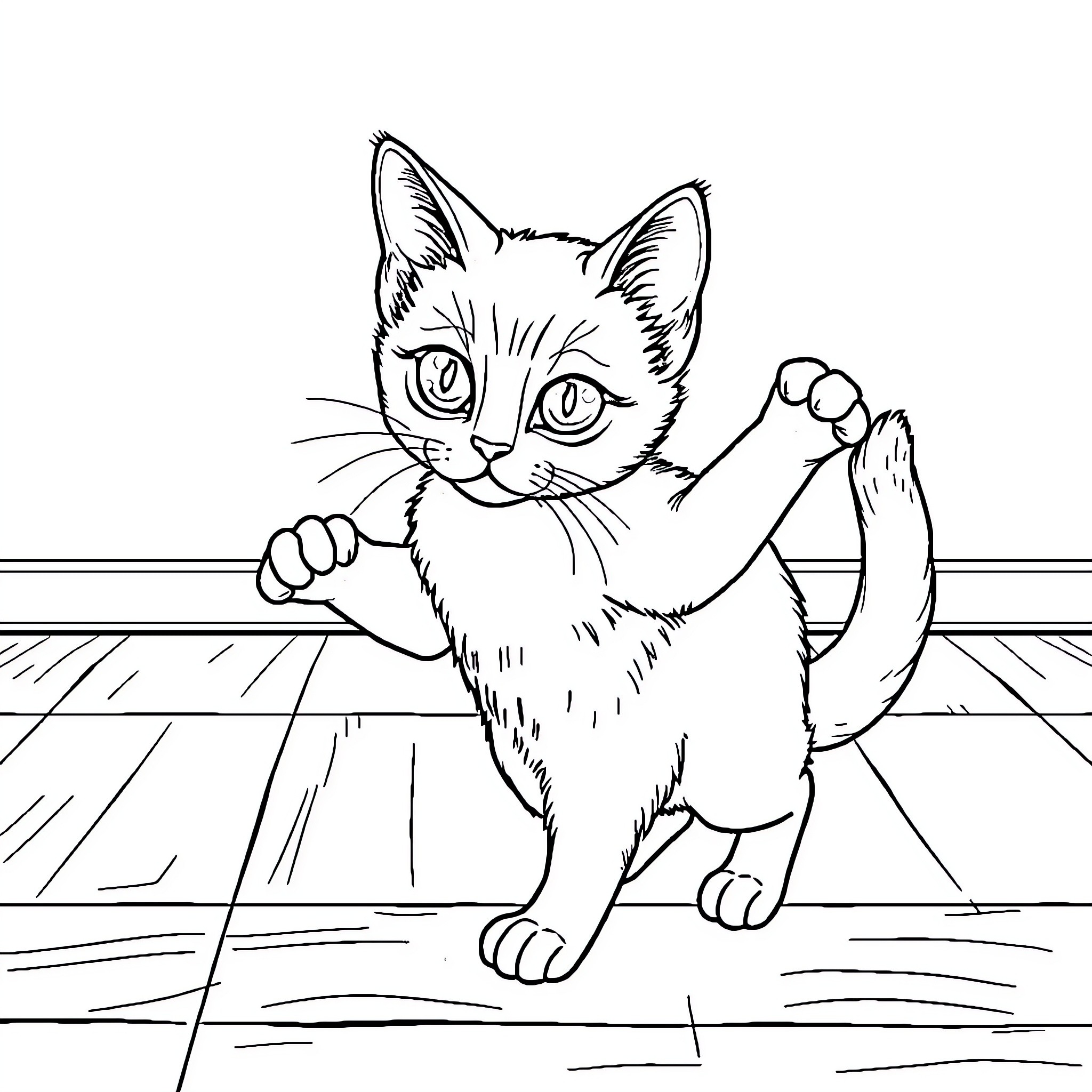 Siamese Cat Playfully Peeking from Behind Coloring Page (free black-and-white line drawing printable PDF for all, from beginners to advanced learners, including children, teens, adults, and seniors)