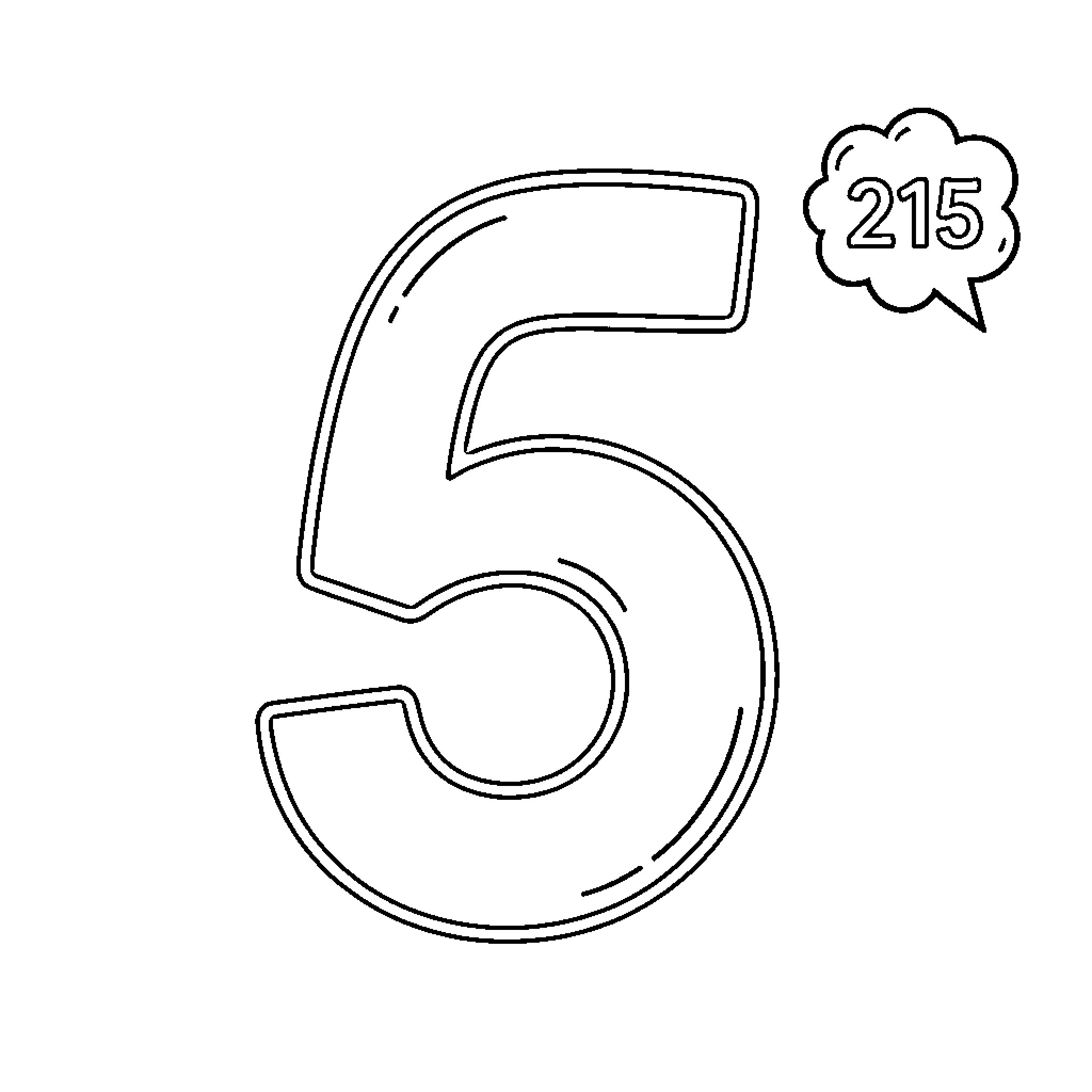 Number five with a small speech bubble Coloring Page (free black-and-white line drawing printable PDF for all, from beginners to advanced learners, including children, teens, adults, and seniors)