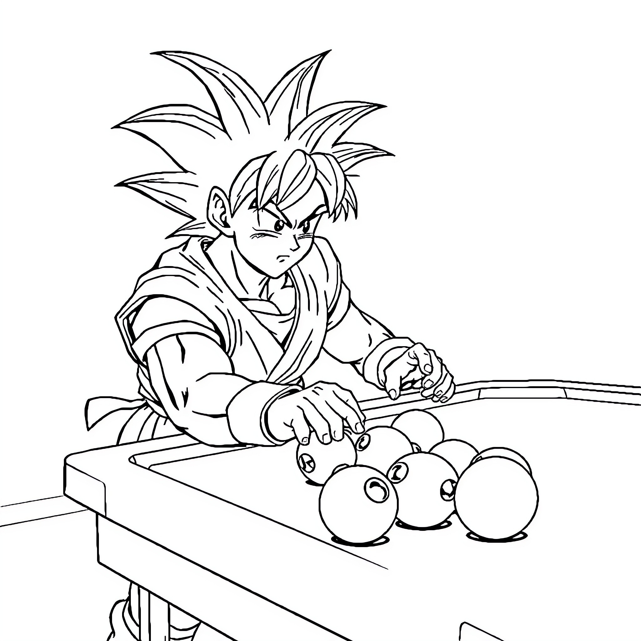 Goku gaming with video game characters Coloring Page (free black-and-white line drawing printable PDF for all, from beginners to advanced learners, including children, teens, adults, and seniors)