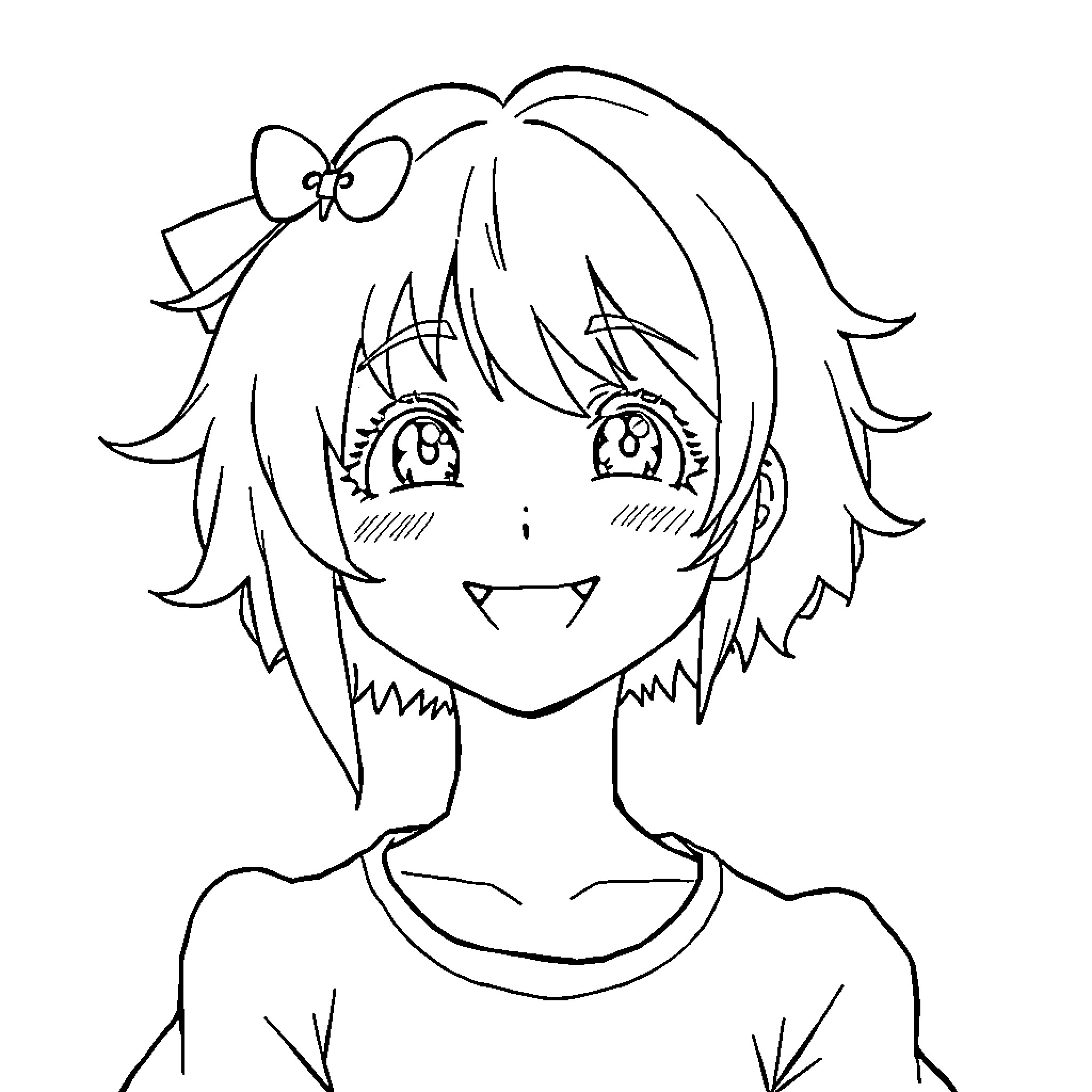 Nesuko's Cheerful Expression and Casual Outfit Coloring Page (free black-and-white line drawing printable PDF for all, from beginners to advanced learners, including children, teens, adults, and seniors)
