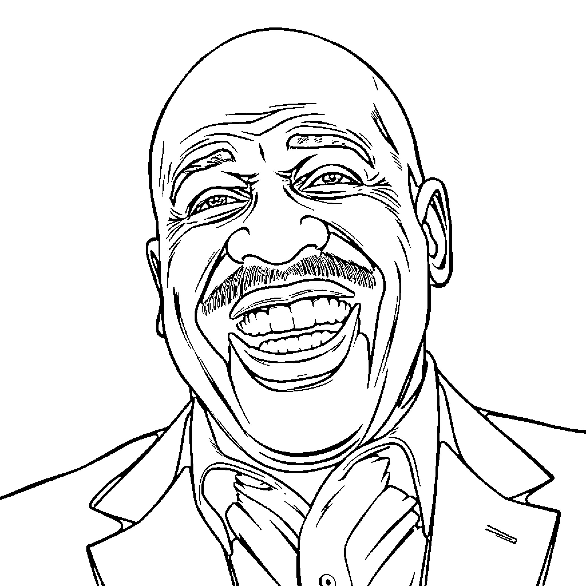 Steve Harvey's Signature Grin and Suit Coloring Page (free black-and-white line drawing printable PDF for all, from beginners to advanced learners, including children, teens, adults, and seniors)