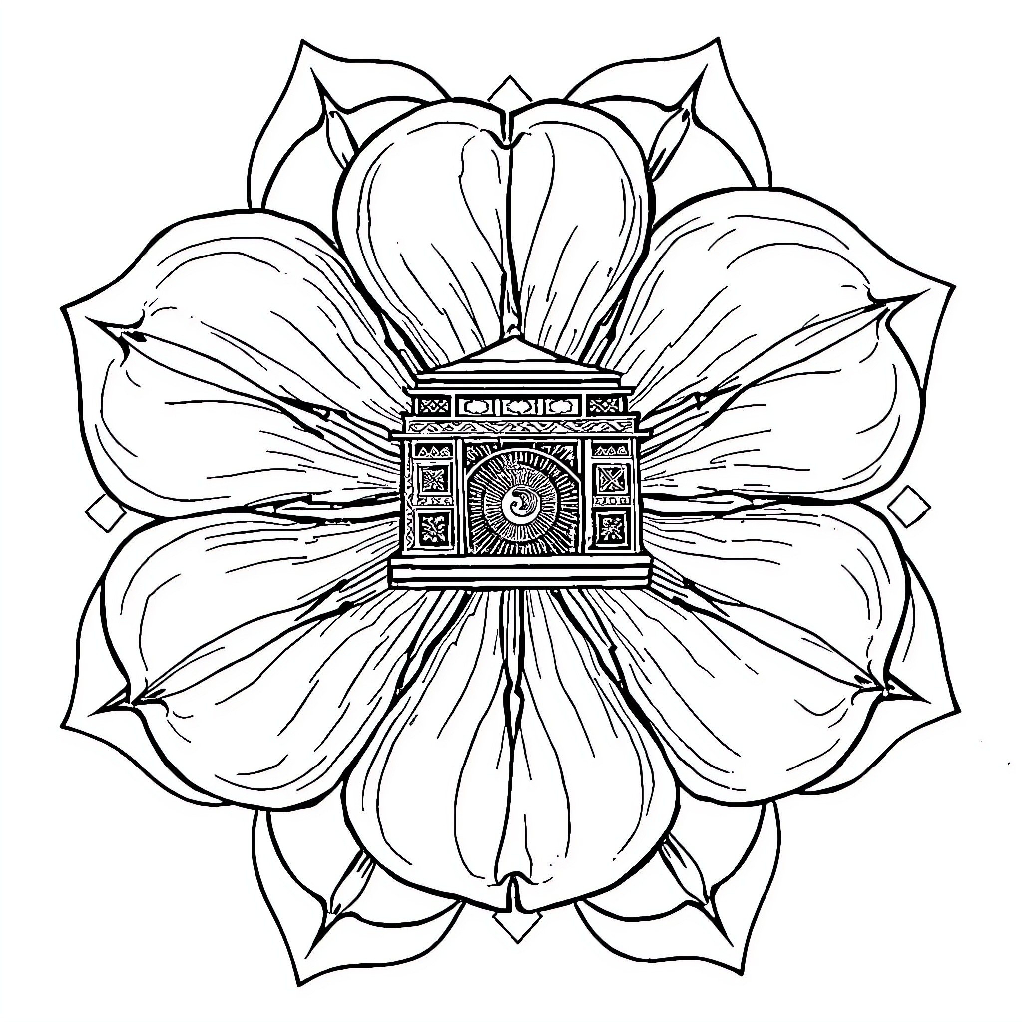 Boy examining intricate flower design Coloring Page (free black-and-white line drawing printable PDF for all, from beginners to advanced learners, including children, teens, adults, and seniors)