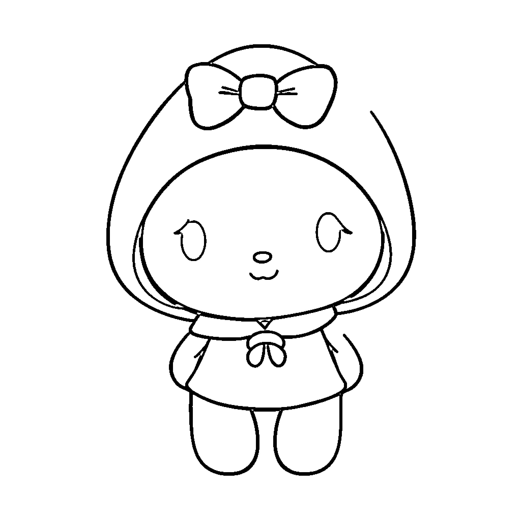 My Melody Cute Cartoon Character Coloring Page (free black-and-white line drawing printable PDF for all, from beginners to advanced learners, including children, teens, adults, and seniors)