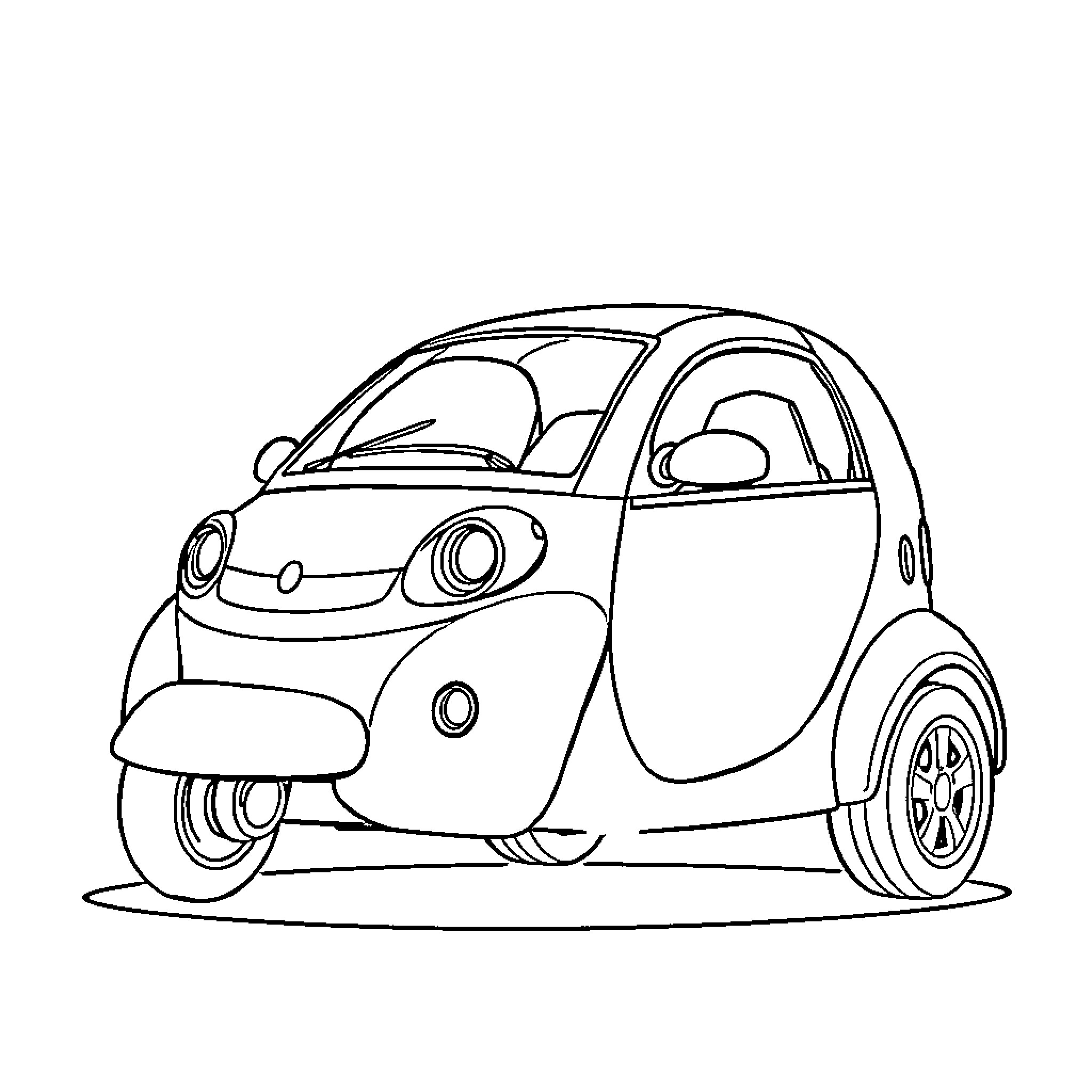 Car in simple cartoon style Coloring Page (free black-and-white line drawing printable PDF for all, from beginners to advanced learners, including children, teens, adults, and seniors)