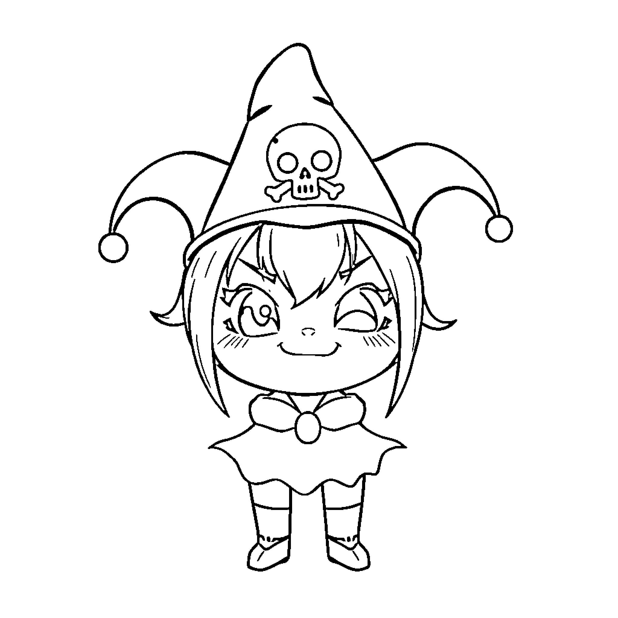 Kuromi's Mischievous Pirate Costume Coloring Page (free black-and-white line drawing printable PDF for all, from beginners to advanced learners, including children, teens, adults, and seniors)