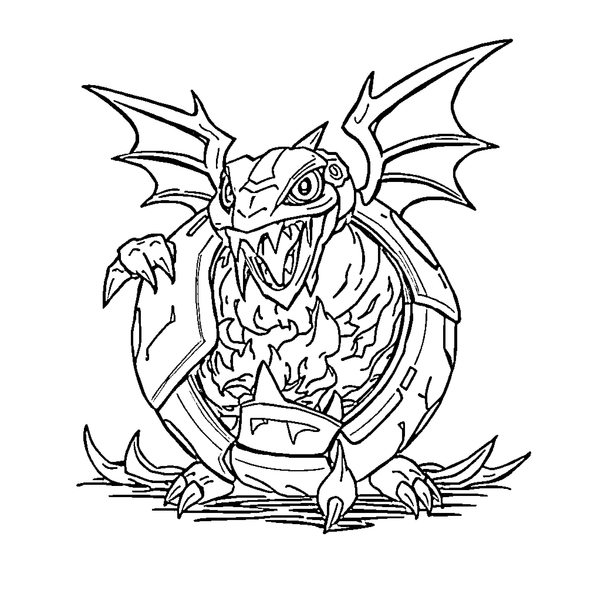 Bakugan battle-ready monster with sharp claws and teeth Coloring Page (free black-and-white line drawing printable PDF for all, from beginners to advanced learners, including children, teens, adults, and seniors)