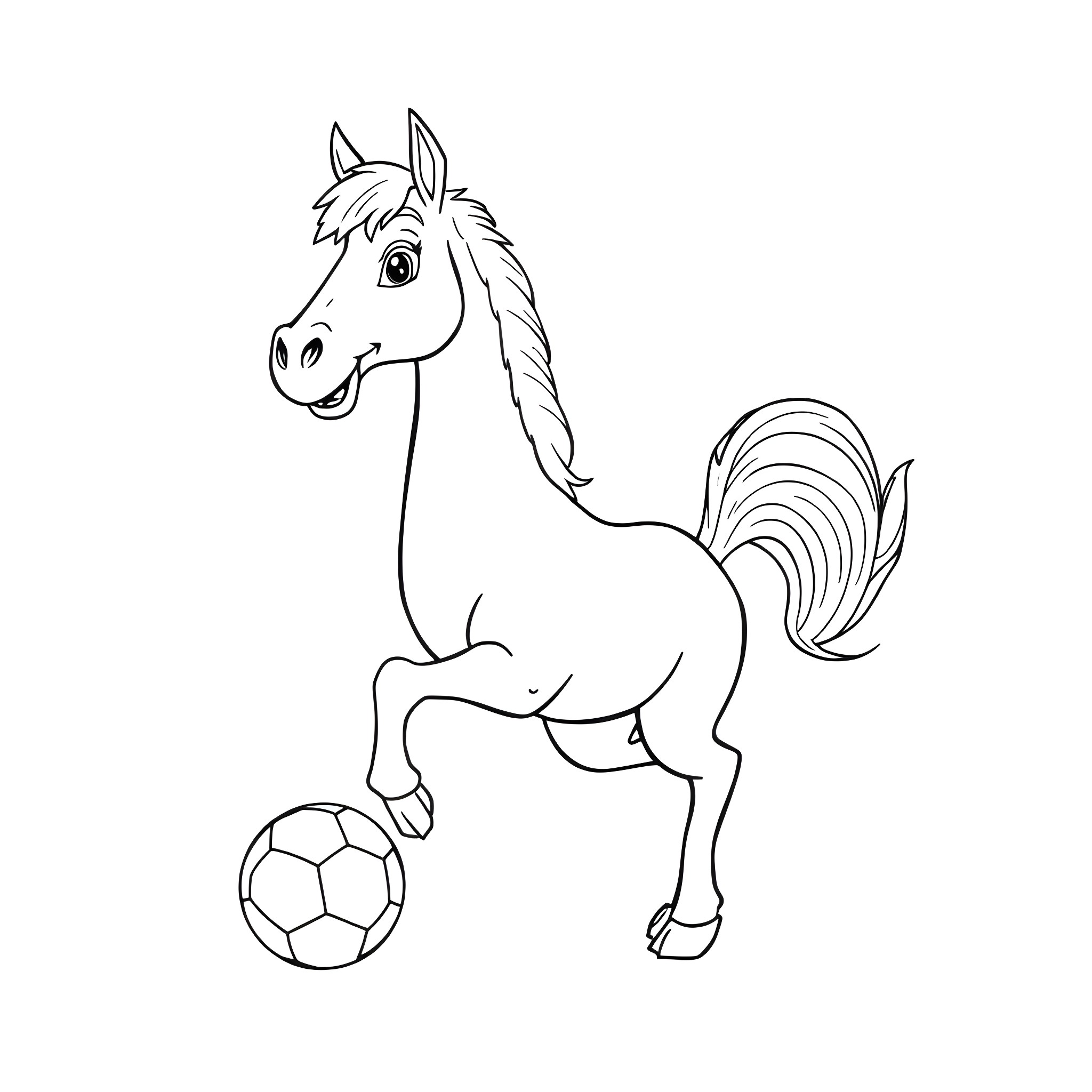 Esel playing with a soccer ball Coloring Page (free black-and-white line drawing printable PDF for all, from beginners to advanced learners, including children, teens, adults, and seniors)