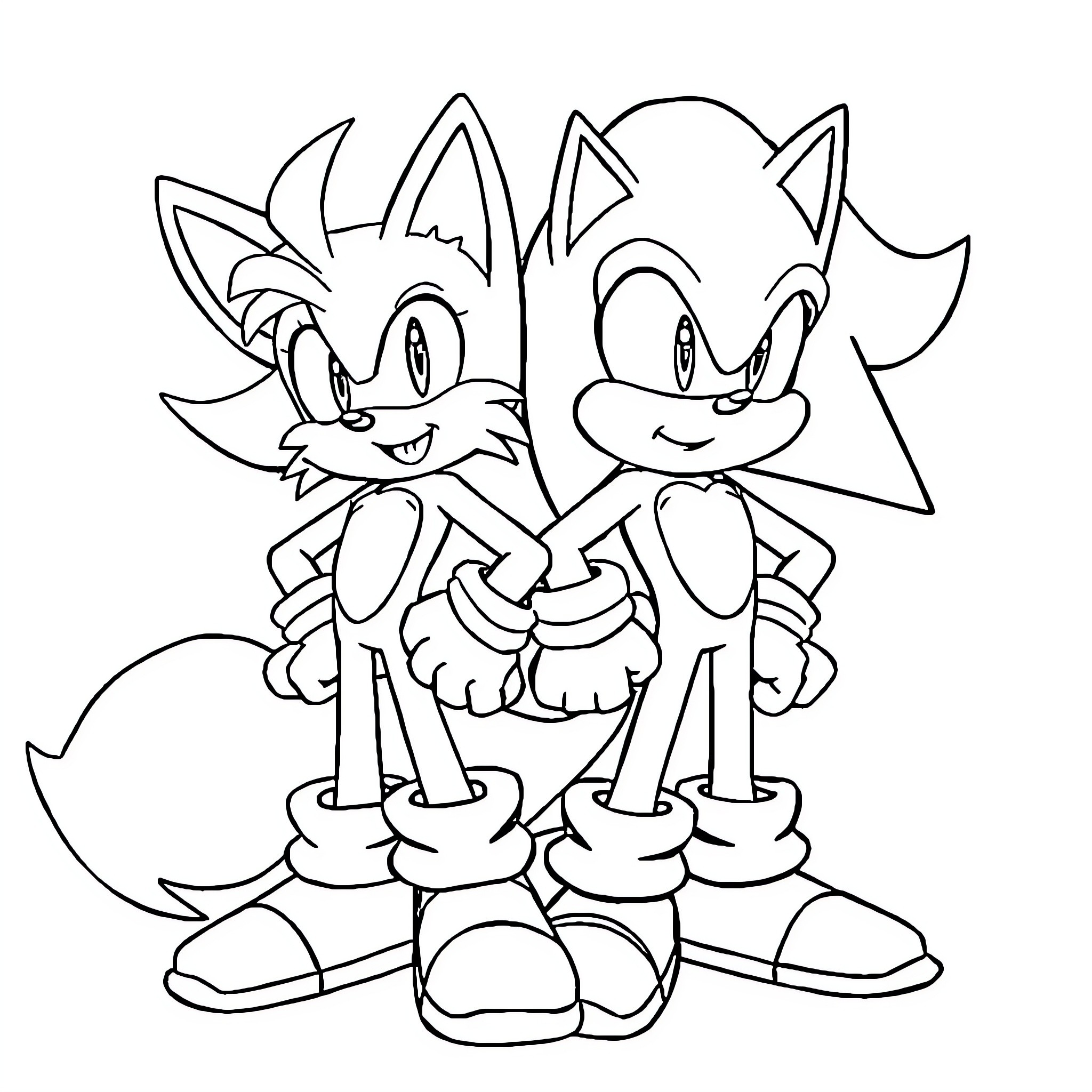 Sonic and friend engaged in playful interaction Coloring Page (free black-and-white line drawing printable PDF for all, from beginners to advanced learners, including children, teens, adults, and seniors)