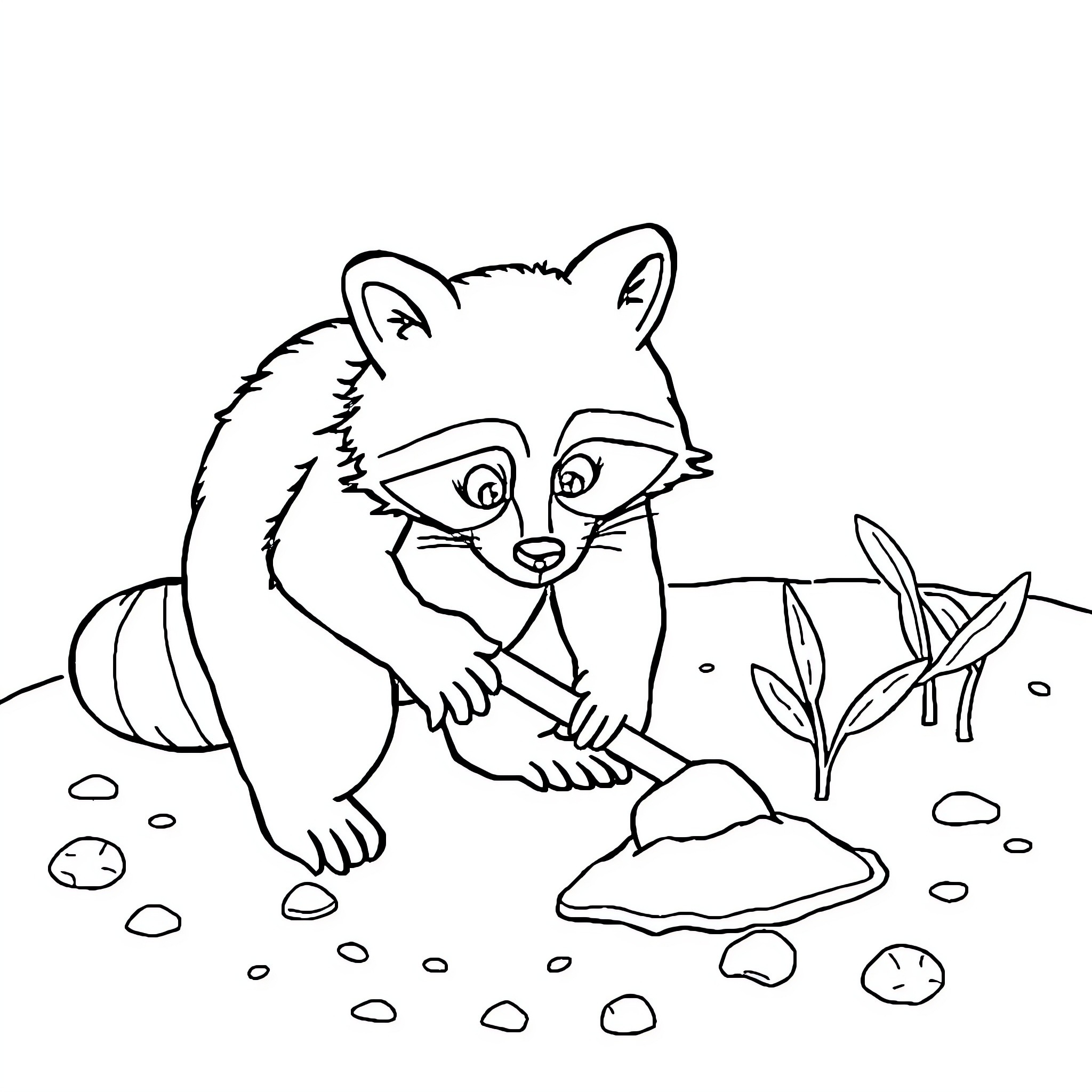 Raccoon exploring the outdoors with curiosity Coloring Page (free black-and-white line drawing printable PDF for all, from beginners to advanced learners, including children, teens, adults, and seniors)
