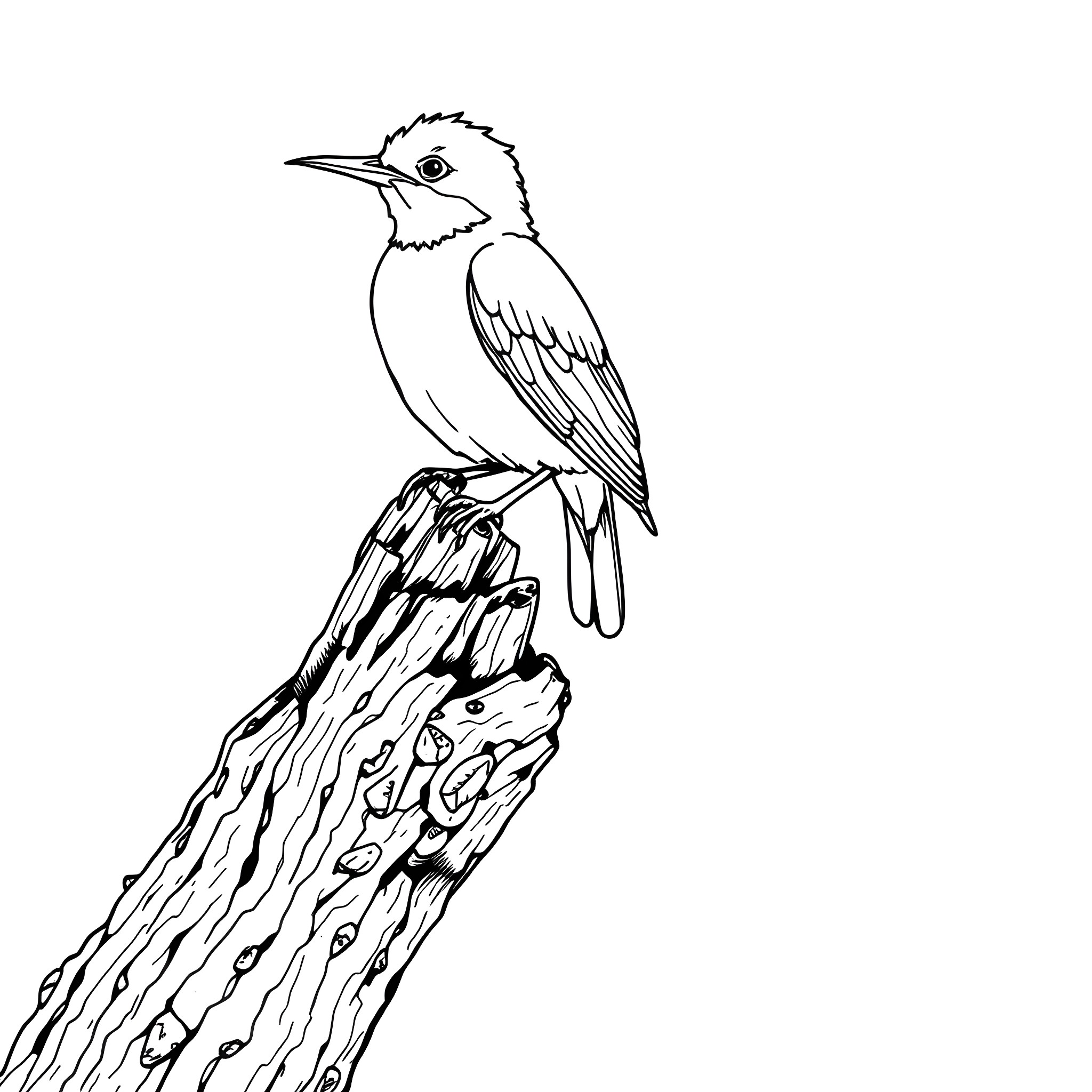Dacnis perched on weathered wood Coloring Page (free black-and-white line drawing printable PDF for all, from beginners to advanced learners, including children, teens, adults, and seniors)