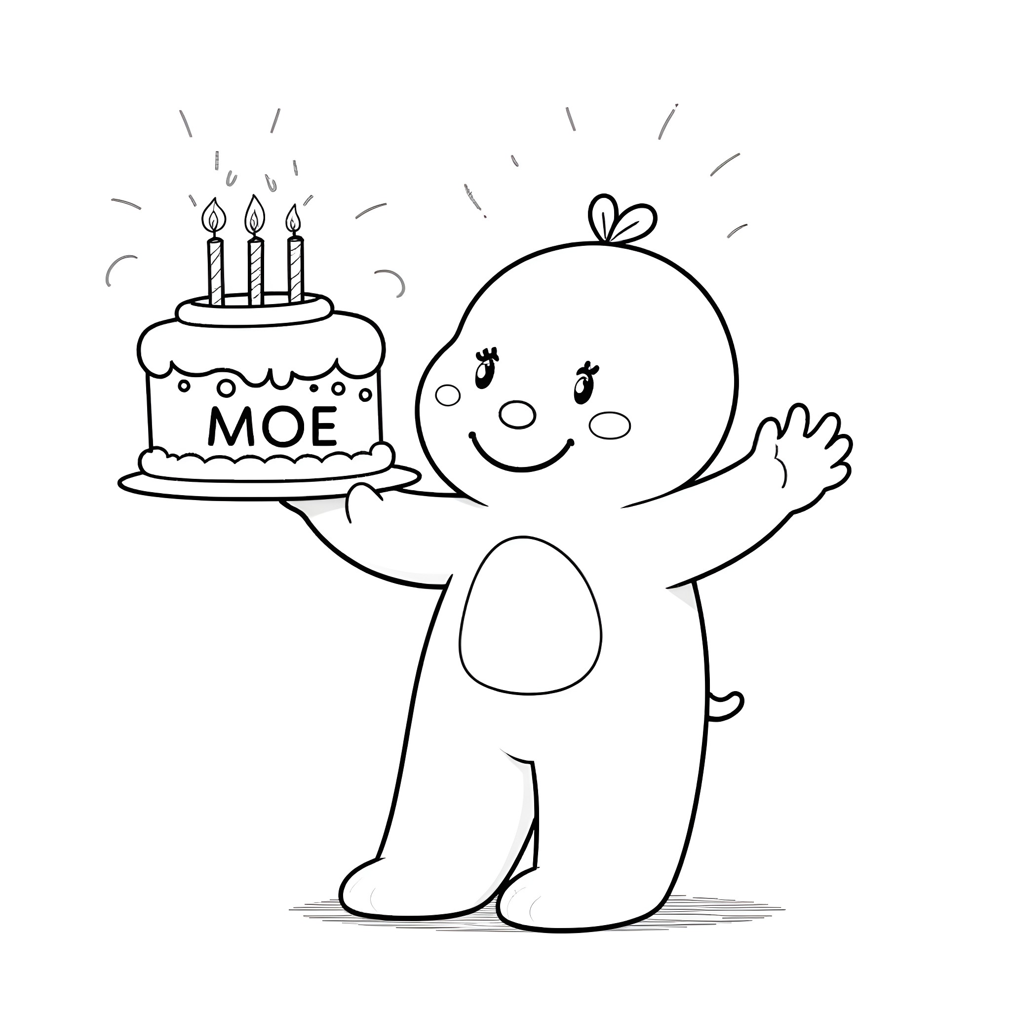 Anpanman celebrating with birthday cake and candles Coloring Page (free black-and-white line drawing printable PDF for all, from beginners to advanced learners, including children, teens, adults, and seniors)