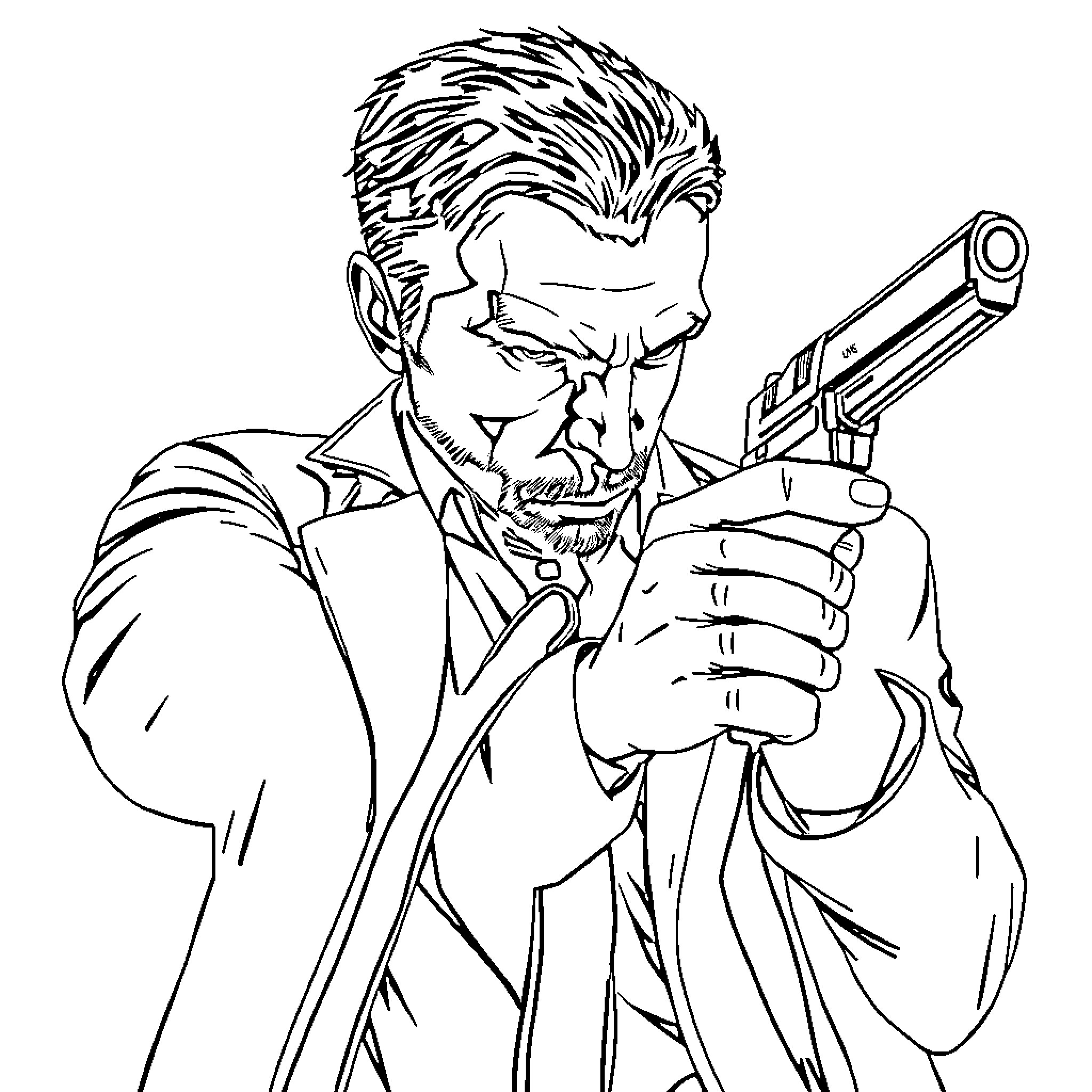 Leon's serious confrontation with determination Coloring Page (free black-and-white line drawing printable PDF for all, from beginners to advanced learners, including children, teens, adults, and seniors)