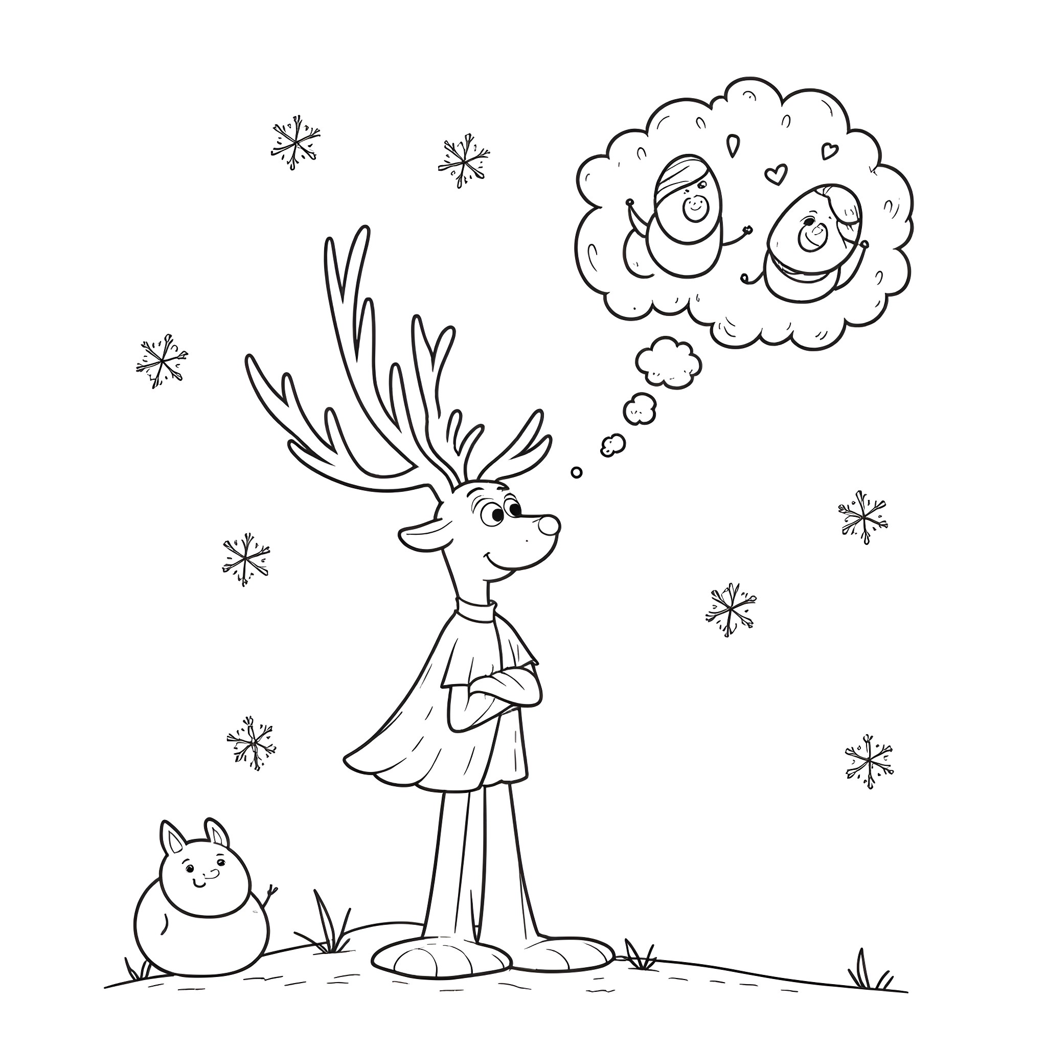 Kristoff's Winter Daydream Coloring Page (free black-and-white line drawing printable PDF for all, from beginners to advanced learners, including children, teens, adults, and seniors)