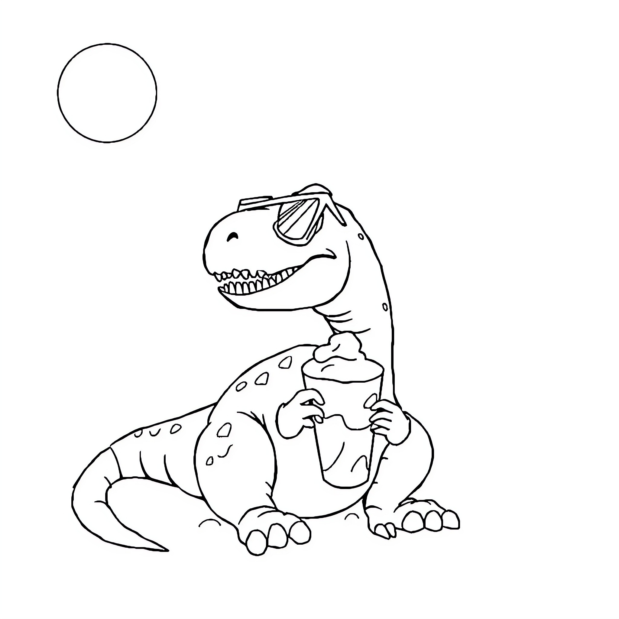 Dinosaur enjoying a tasty treat Coloring Page (free black-and-white line drawing printable PDF for all, from beginners to advanced learners, including children, teens, adults, and seniors)
