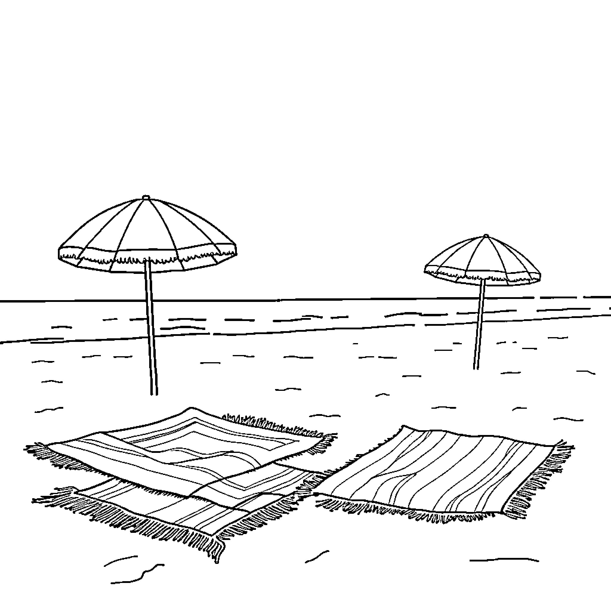 Beach Umbrellas and Lounge Chairs Coloring Page (free black-and-white line drawing printable PDF for all, from beginners to advanced learners, including children, teens, adults, and seniors)