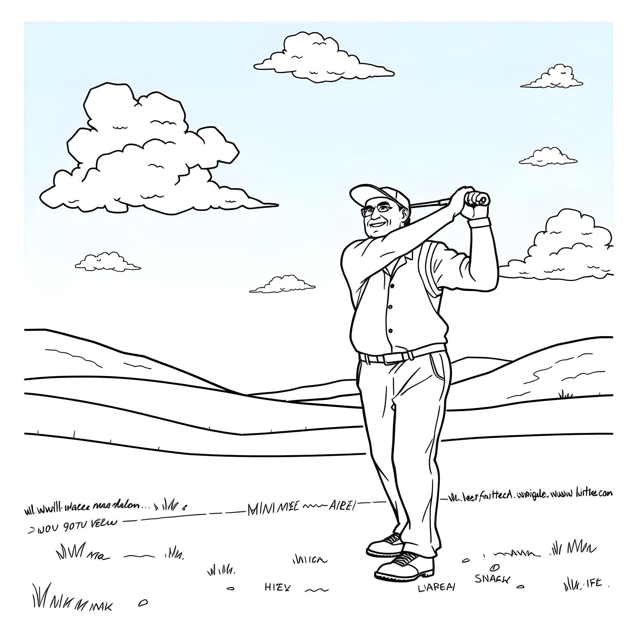 Mormon man in casual outfit playing in the open field Coloring Page (free black-and-white line drawing printable PDF for all, from beginners to advanced learners, including children, teens, adults, and seniors)